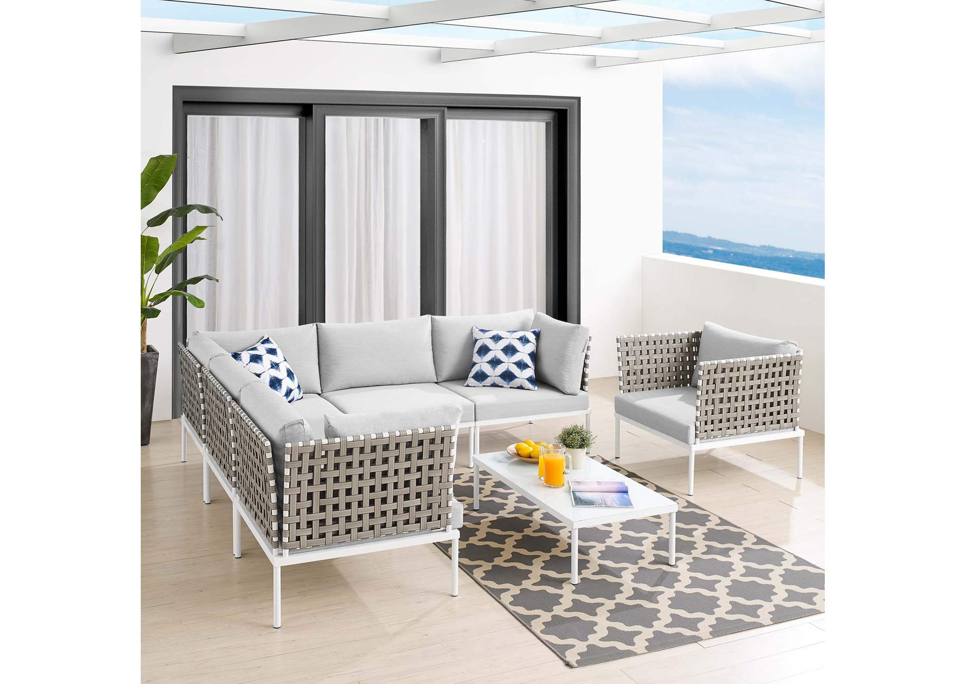 Tan Gray Harmony 7-Piece  Sunbrella,Modway