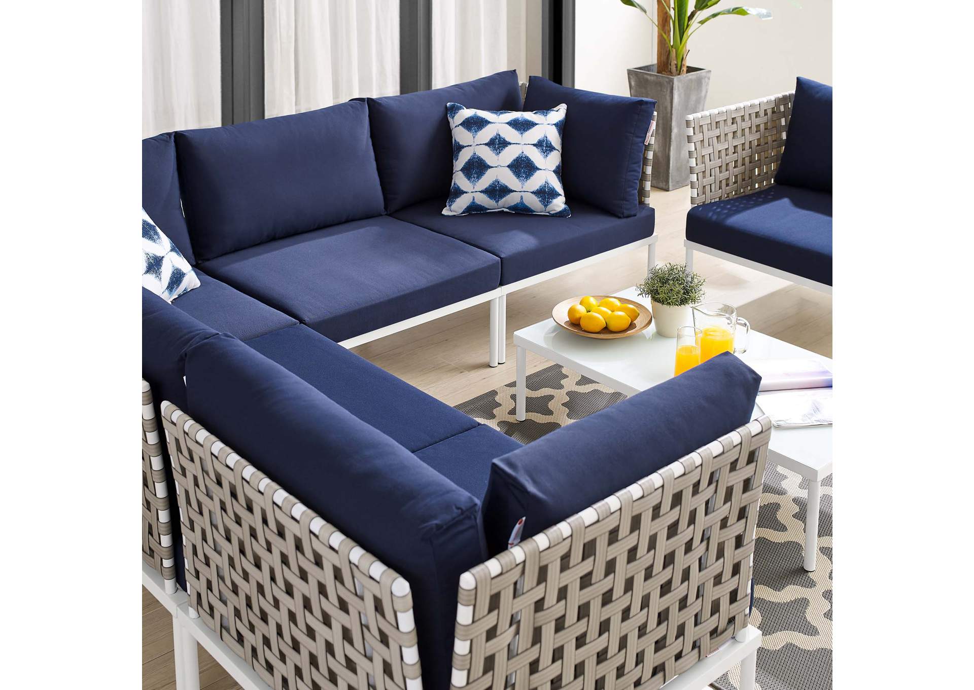 Tan Navy Harmony 7-Piece  Sunbrella,Modway