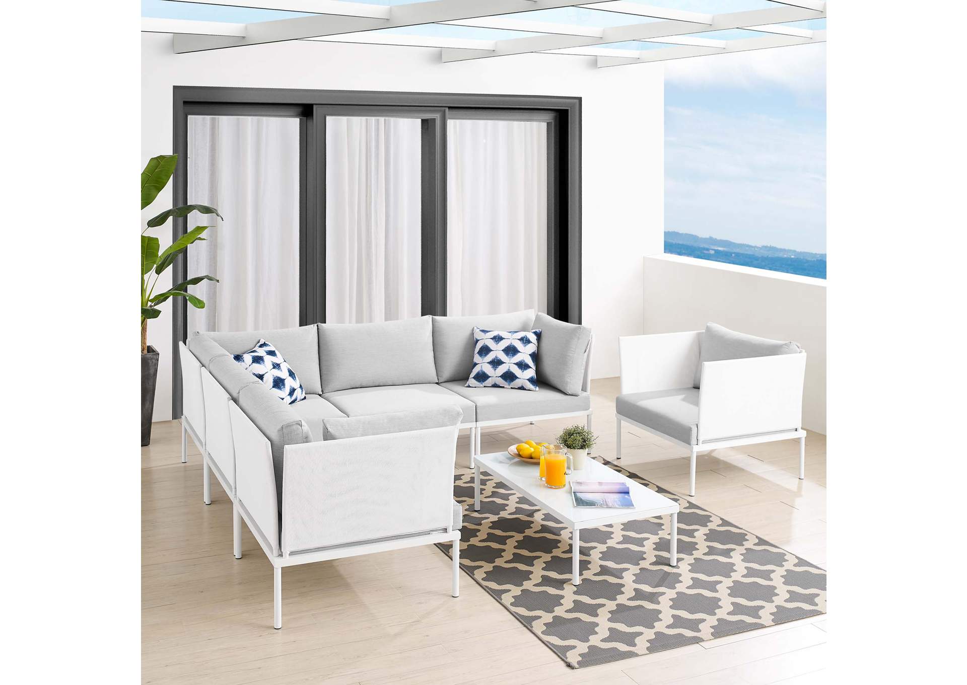 White Gray Harmony 7-Piece  Sunbrella,Modway