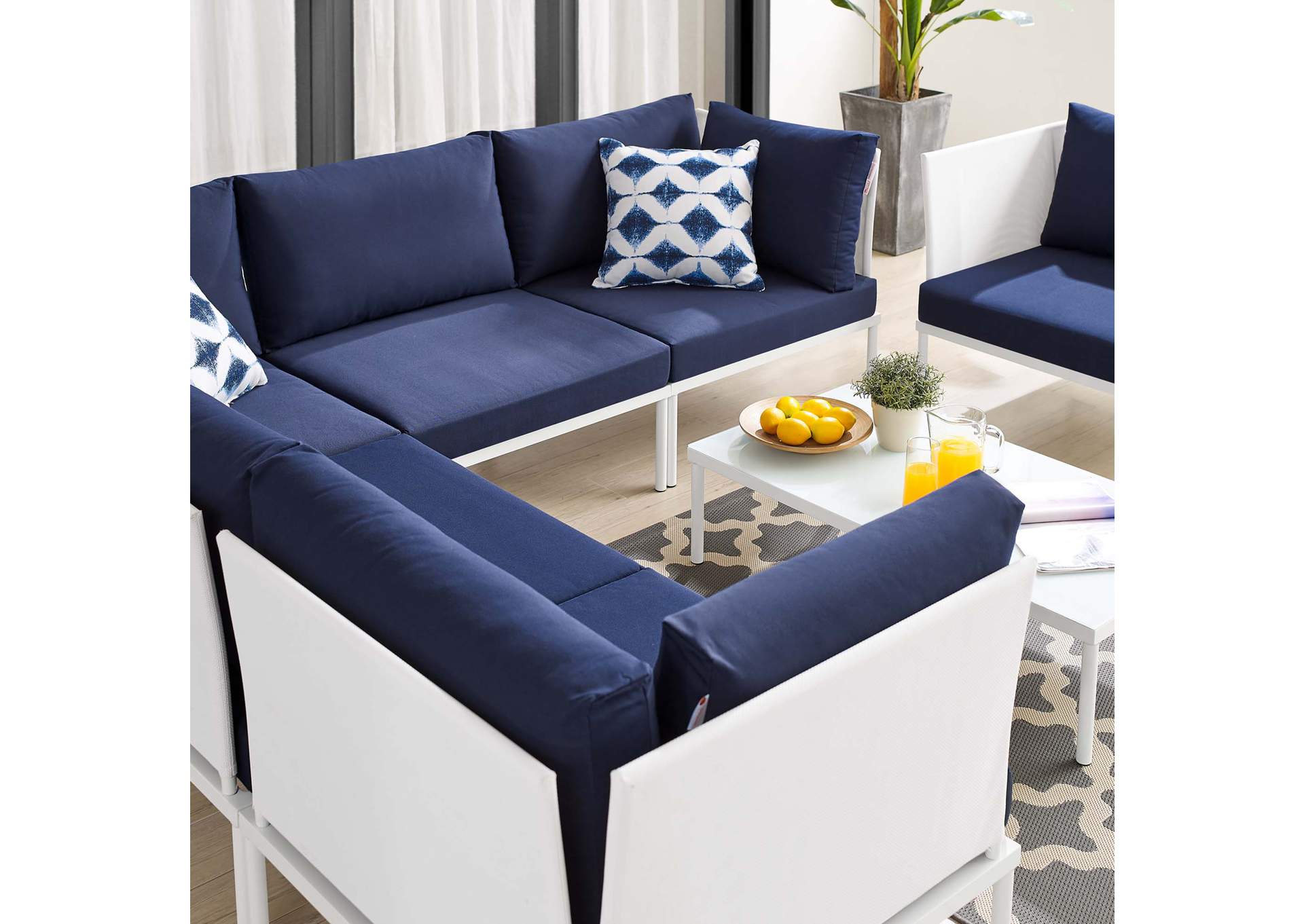 White Navy Harmony 7-Piece  Sunbrella,Modway