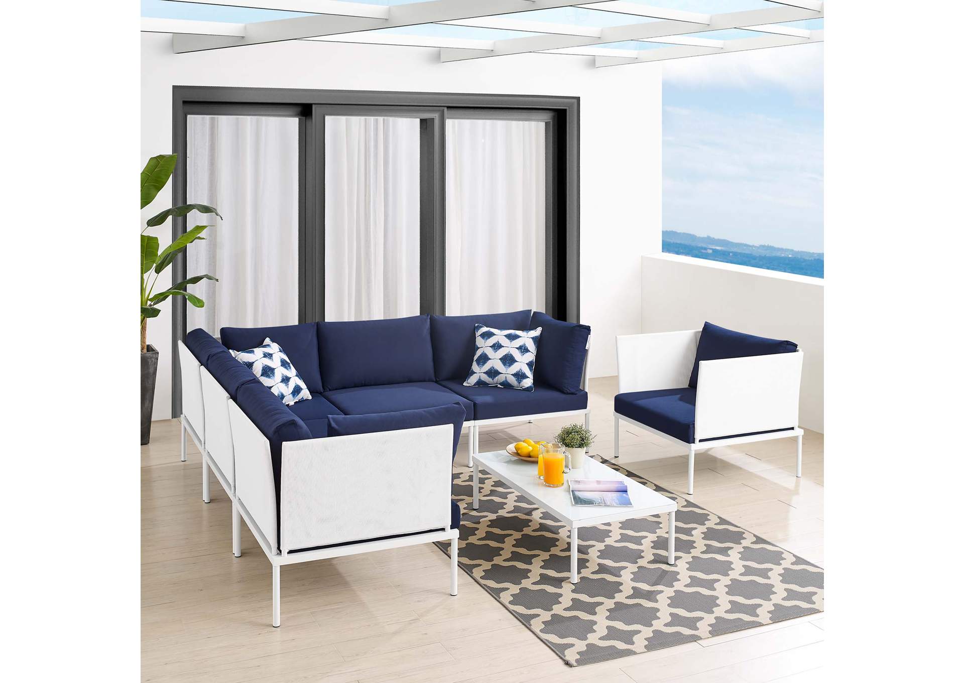 White Navy Harmony 7-Piece  Sunbrella,Modway