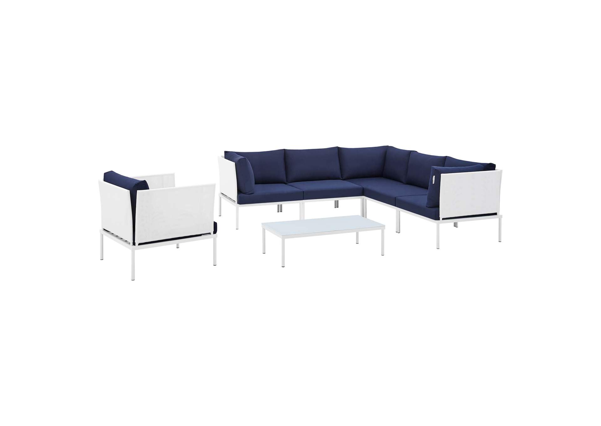 White Navy Harmony 7-Piece  Sunbrella,Modway