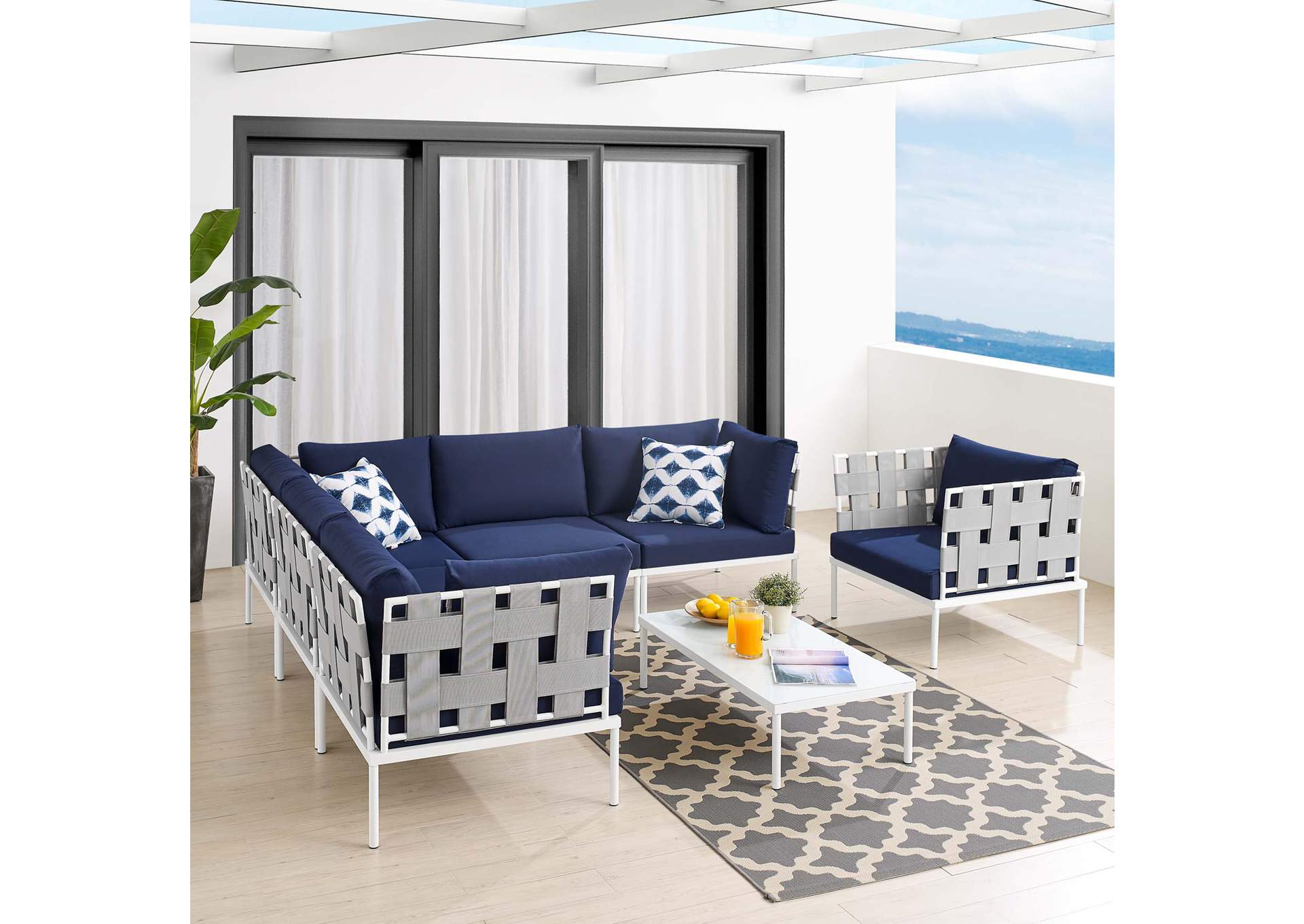 Gray Navy Harmony 7-Piece  Sunbrella,Modway