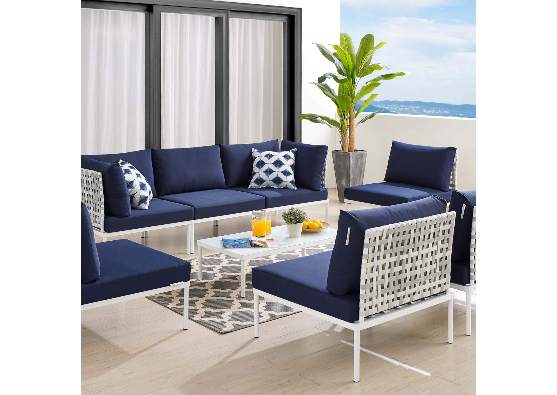 Taupe Navy Harmony 8-Piece  Sunbrella,Modway