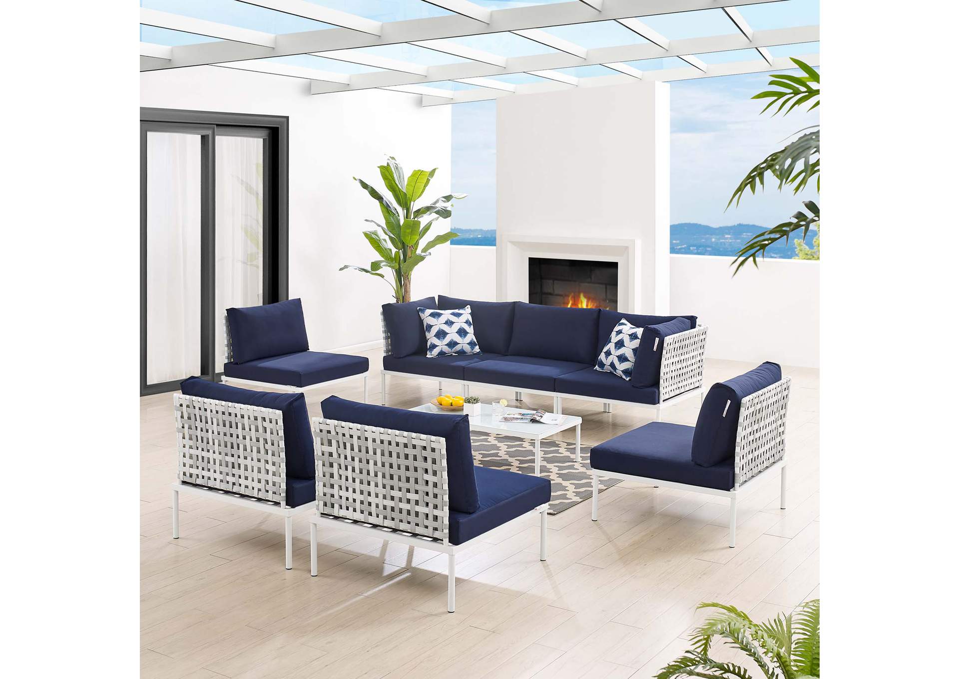 Taupe Navy Harmony 8-Piece  Sunbrella,Modway