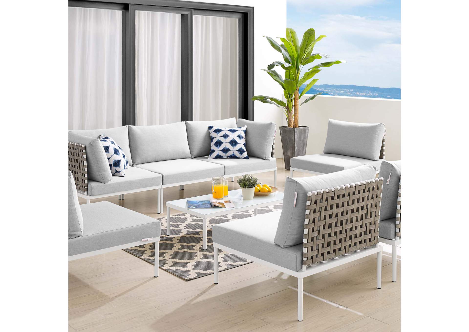 Tan Gray Harmony 8-Piece  Sunbrella,Modway