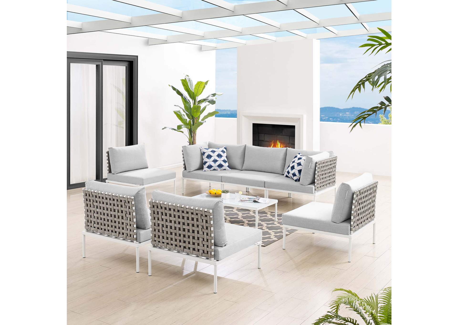 Tan Gray Harmony 8-Piece  Sunbrella,Modway