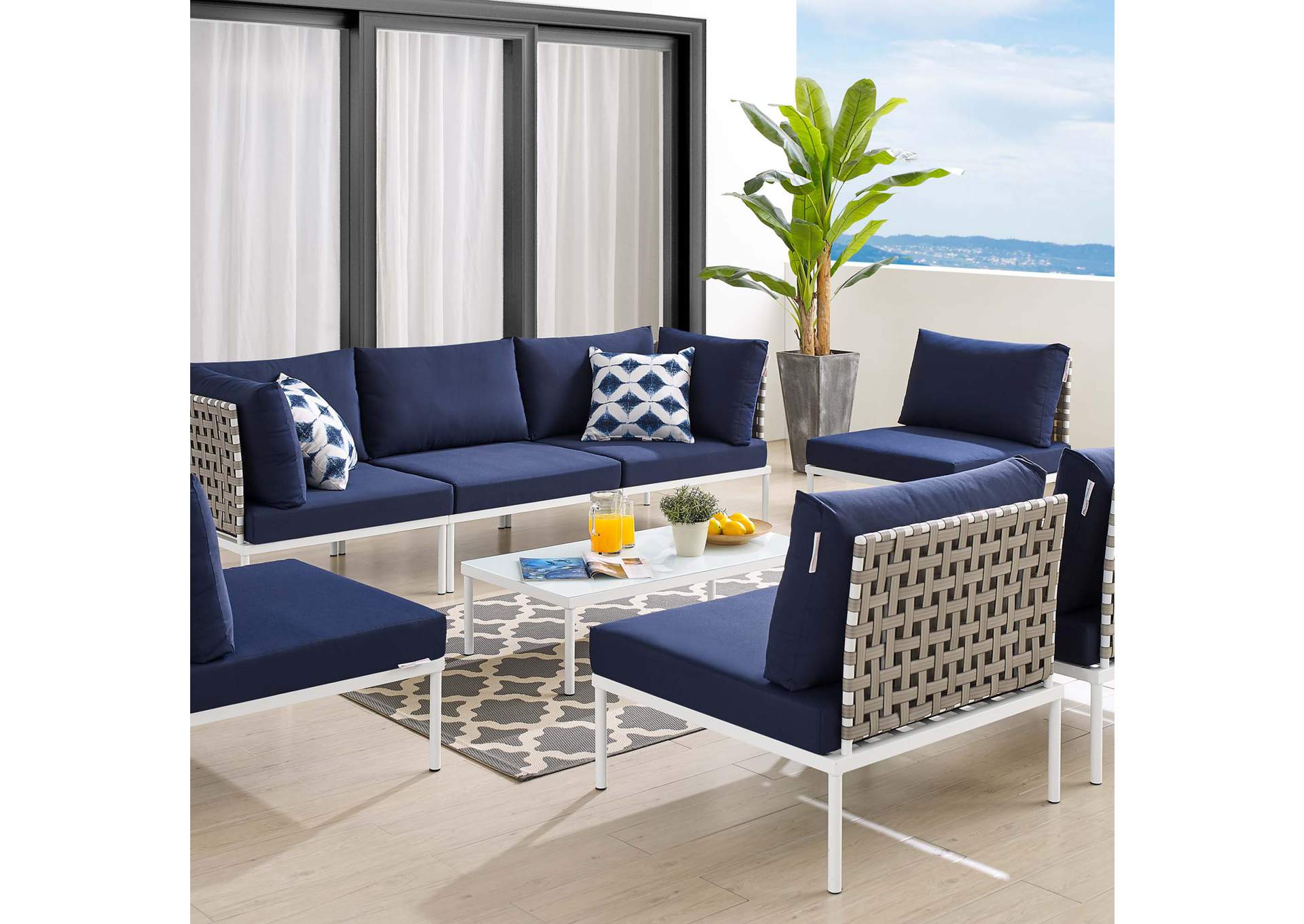 Tan Navy Harmony 8-Piece  Sunbrella,Modway