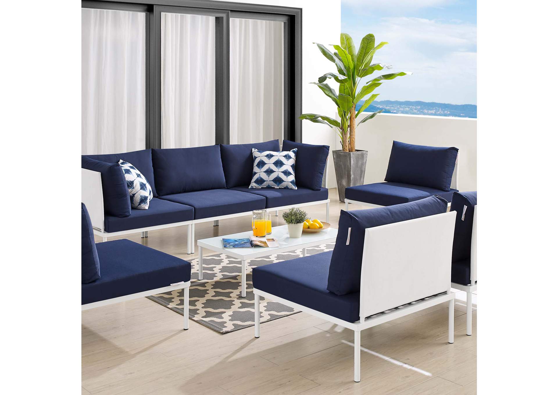White Navy Harmony 8-Piece  Sunbrella,Modway