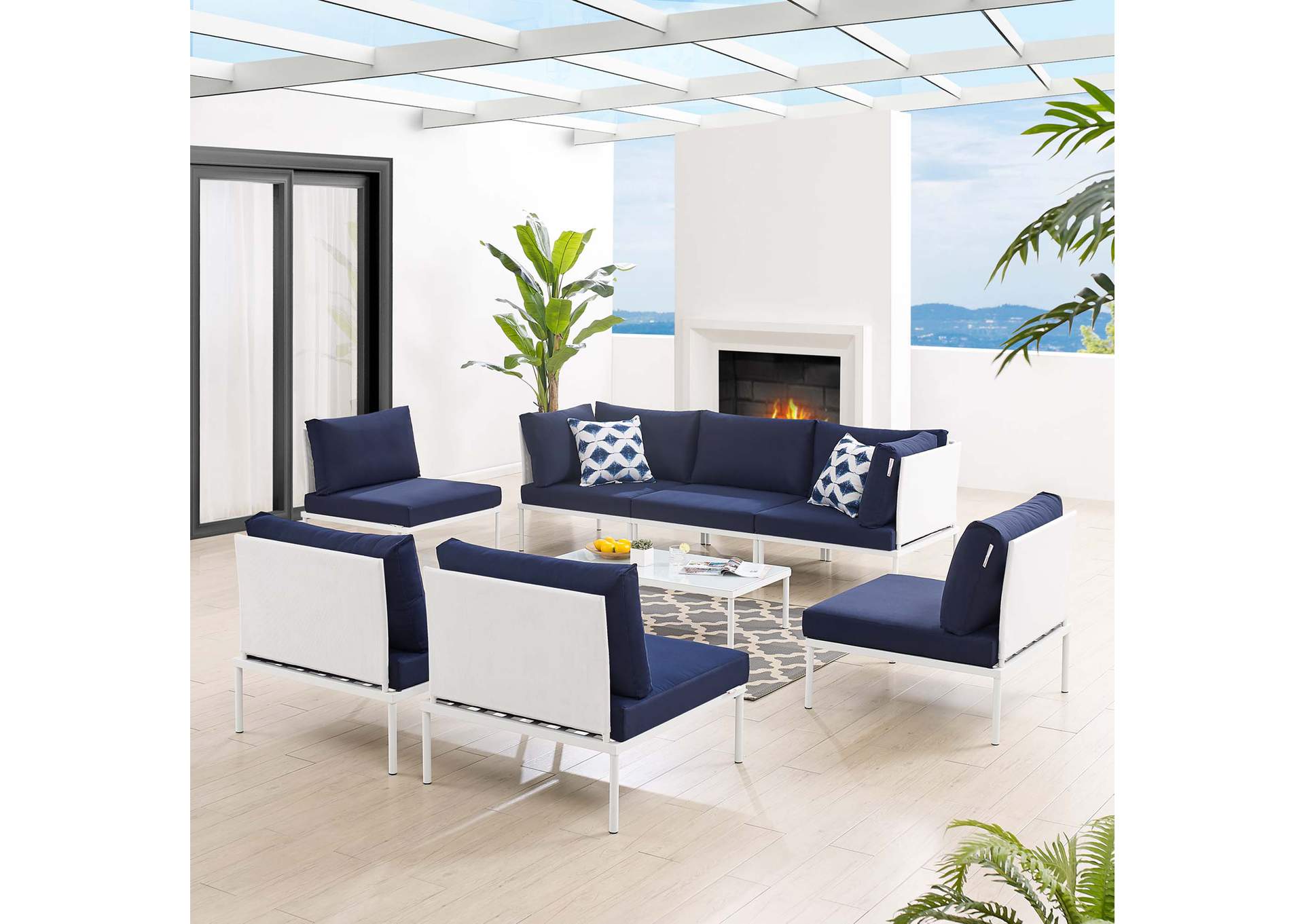 White Navy Harmony 8-Piece  Sunbrella,Modway