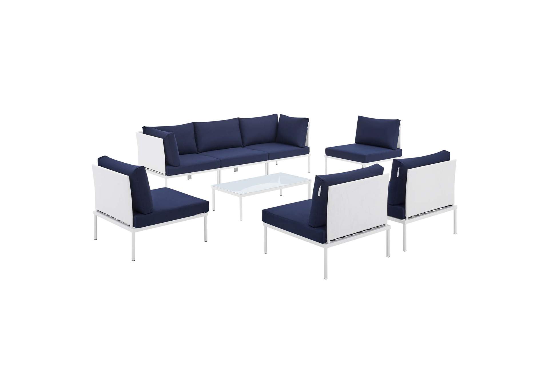 White Navy Harmony 8-Piece  Sunbrella,Modway