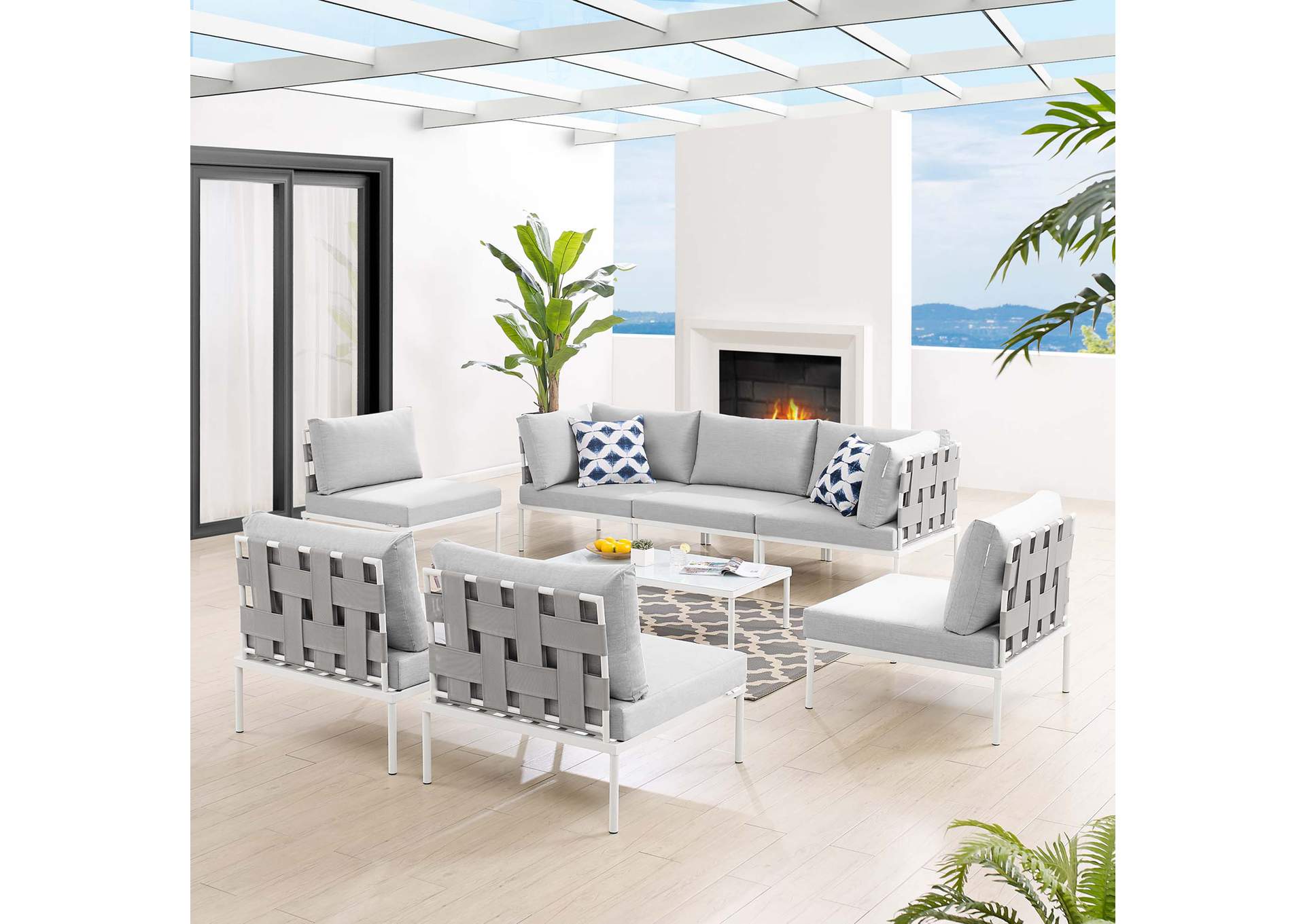 Gray Gray Harmony 8-Piece  Sunbrella,Modway