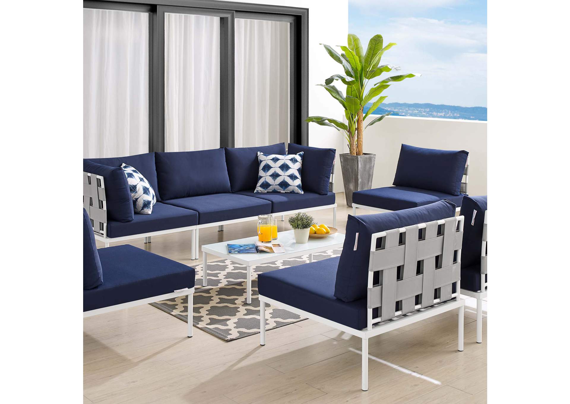 Gray Navy Harmony 8-Piece  Sunbrella,Modway
