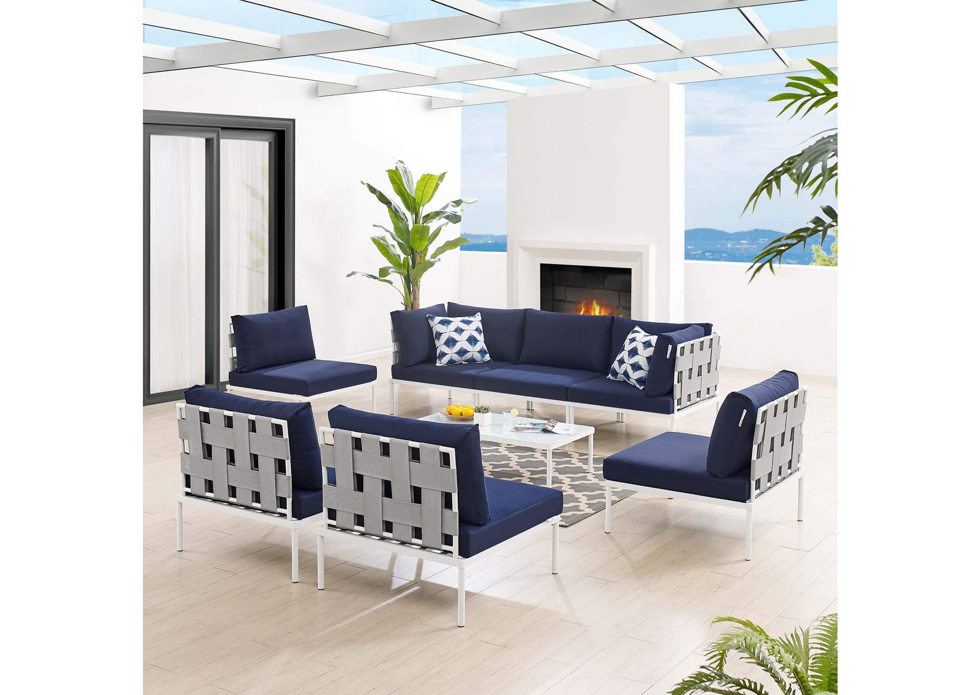 Gray Navy Harmony 8-Piece  Sunbrella,Modway