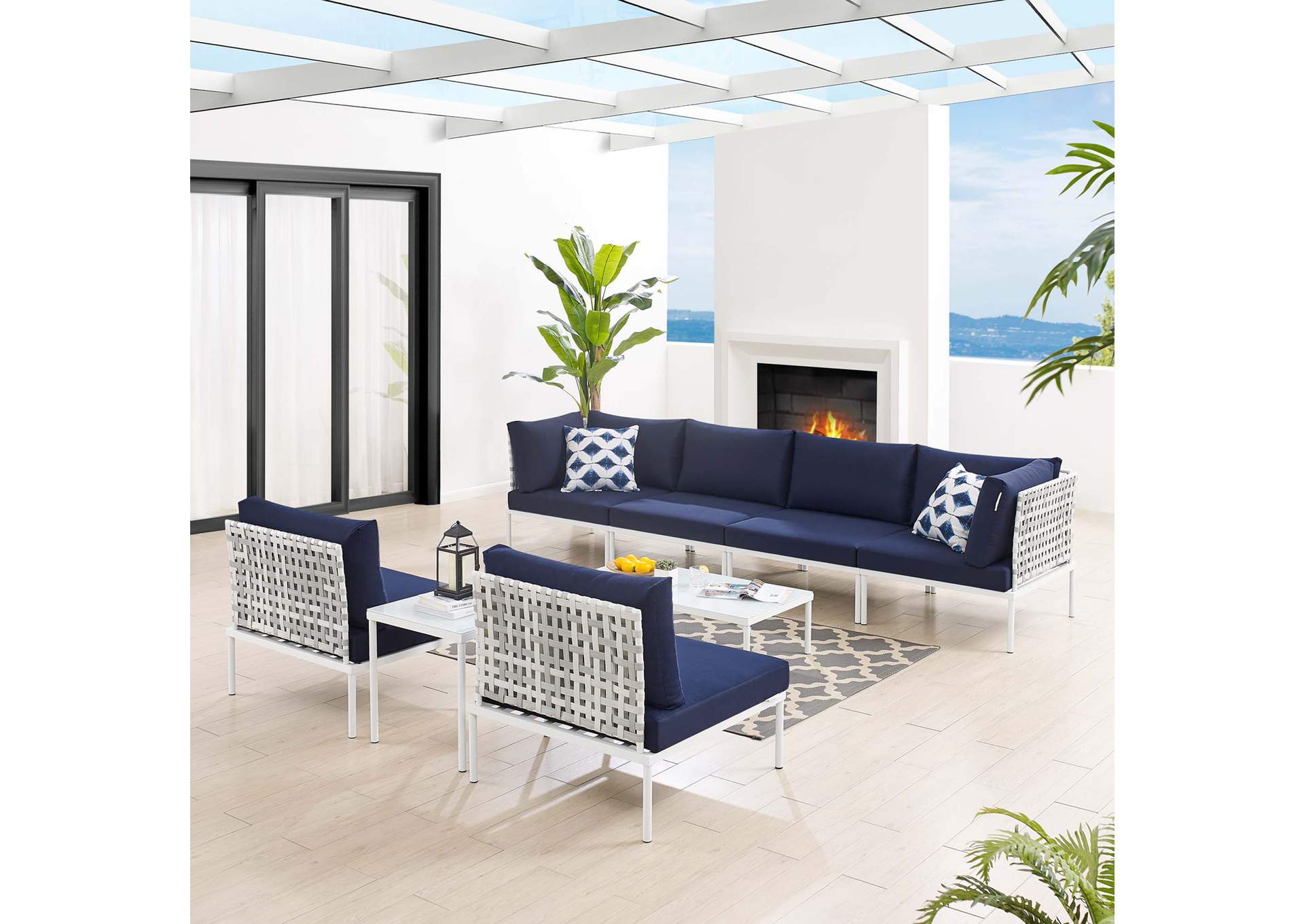 Taupe Navy Harmony 8-Piece  Sunbrella,Modway