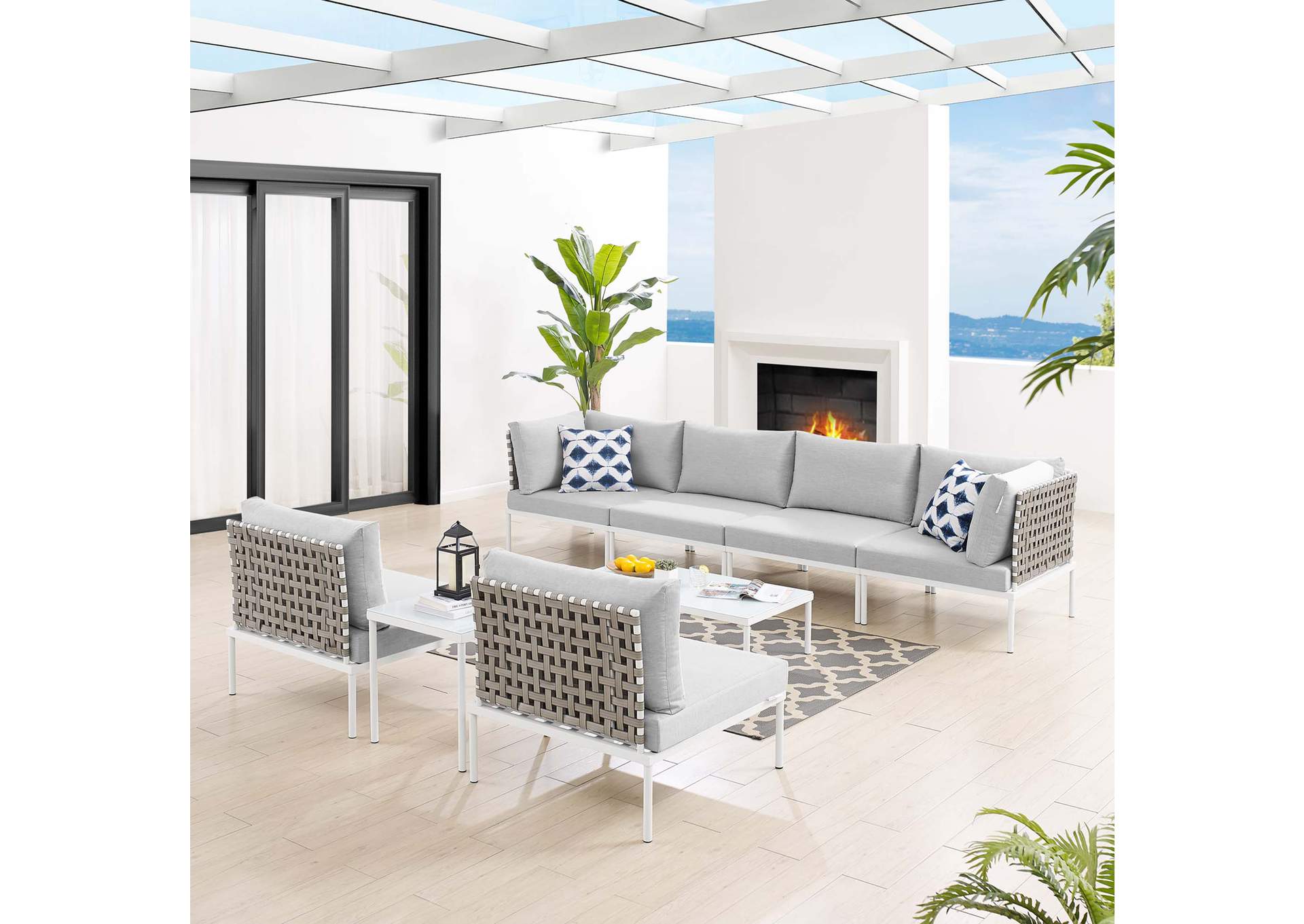 Tan Gray Harmony 8-Piece  Sunbrella,Modway