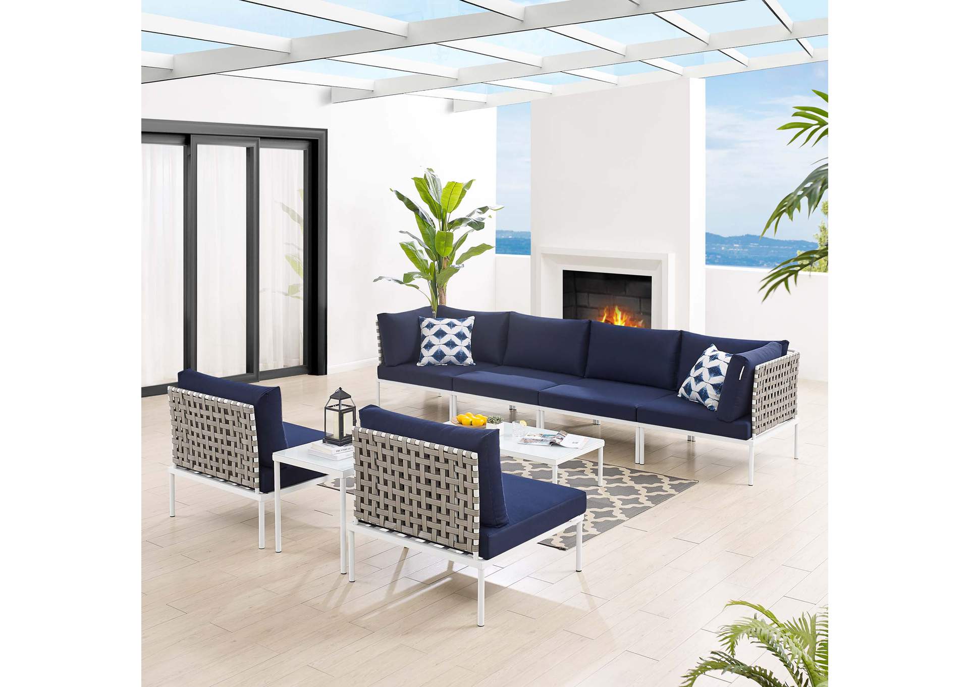 Tan Navy Harmony 8-Piece  Sunbrella,Modway