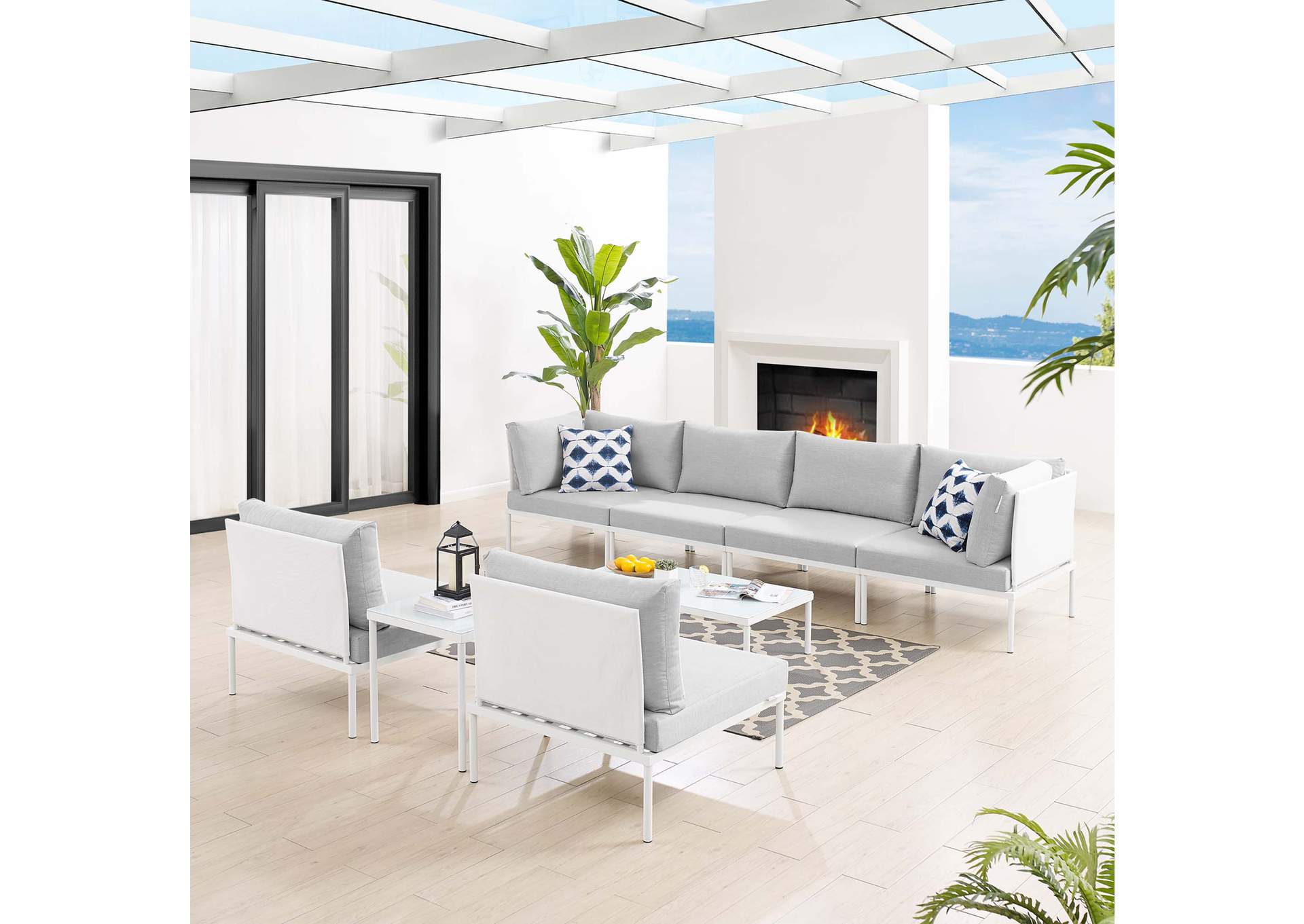 White Gray Harmony 8-Piece  Sunbrella,Modway