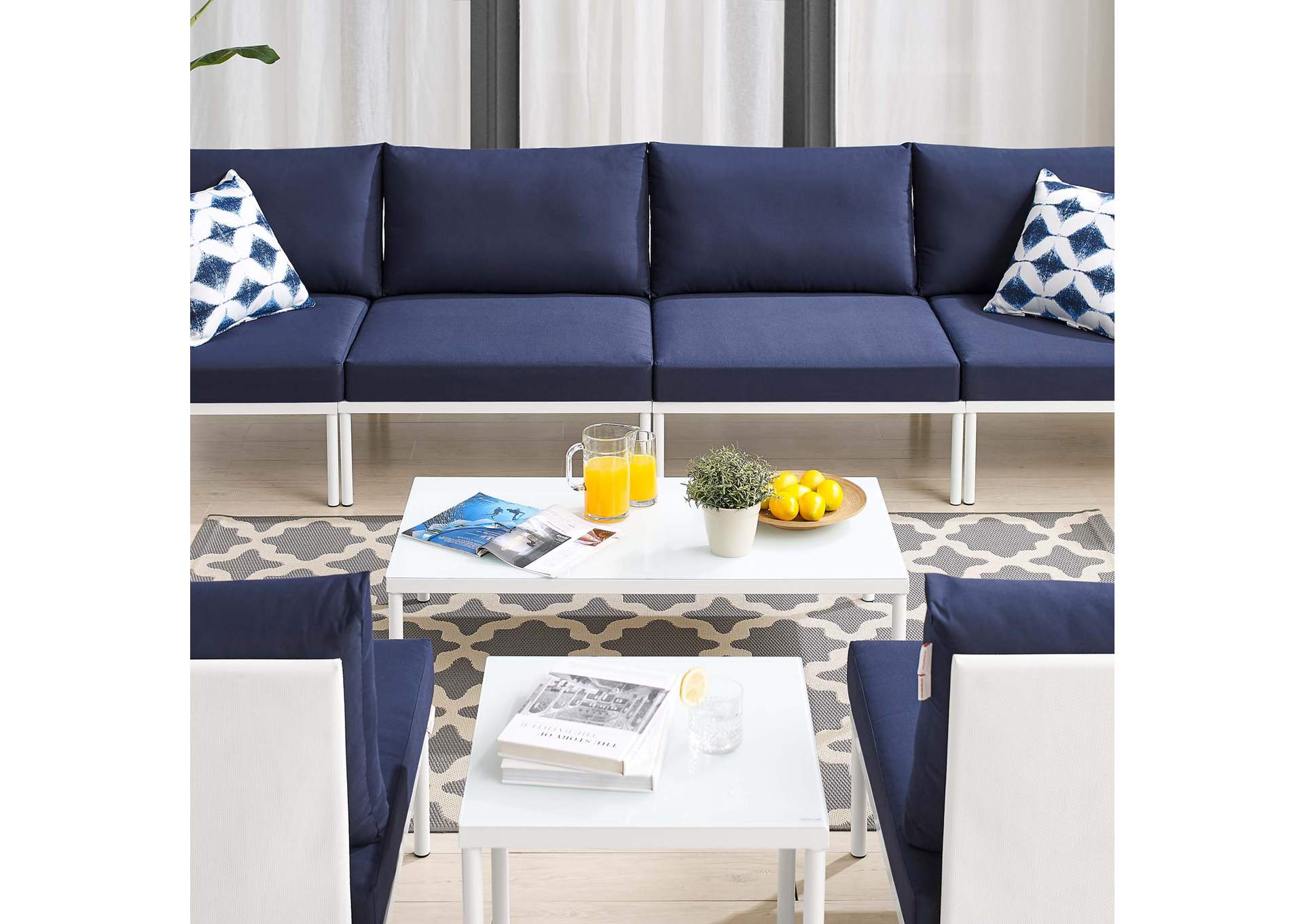 White Navy Harmony 8-Piece  Sunbrella,Modway