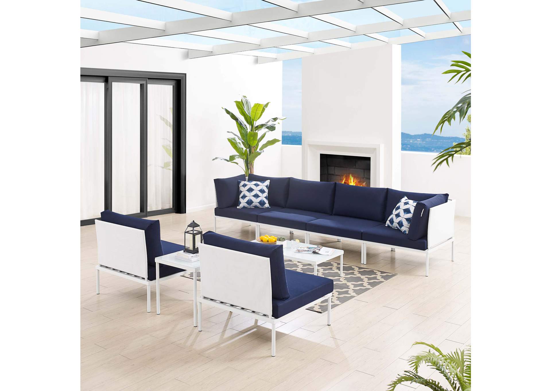 White Navy Harmony 8-Piece  Sunbrella,Modway