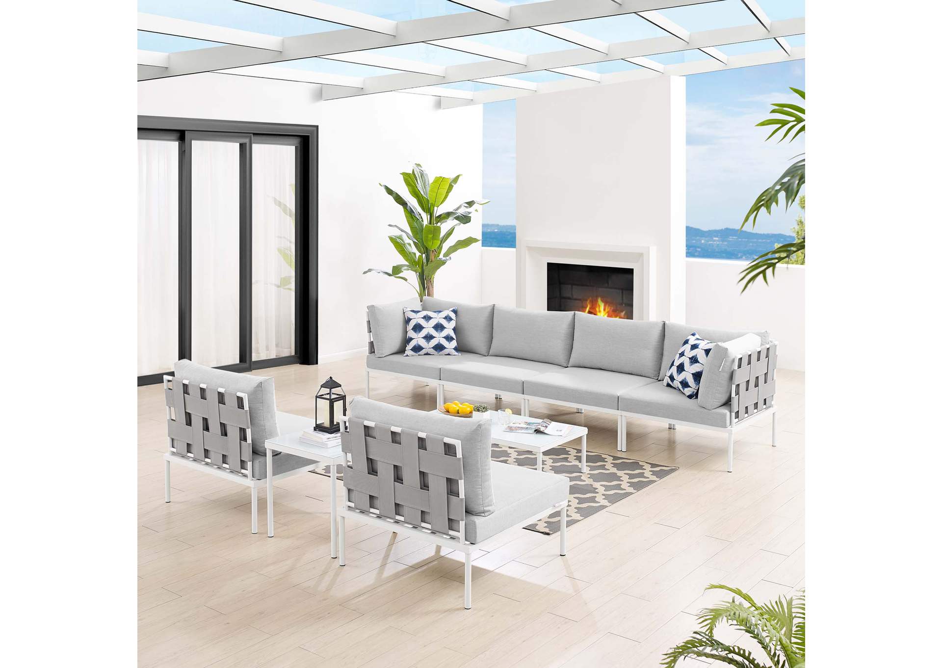 Gray Gray Harmony 8-Piece  Sunbrella,Modway