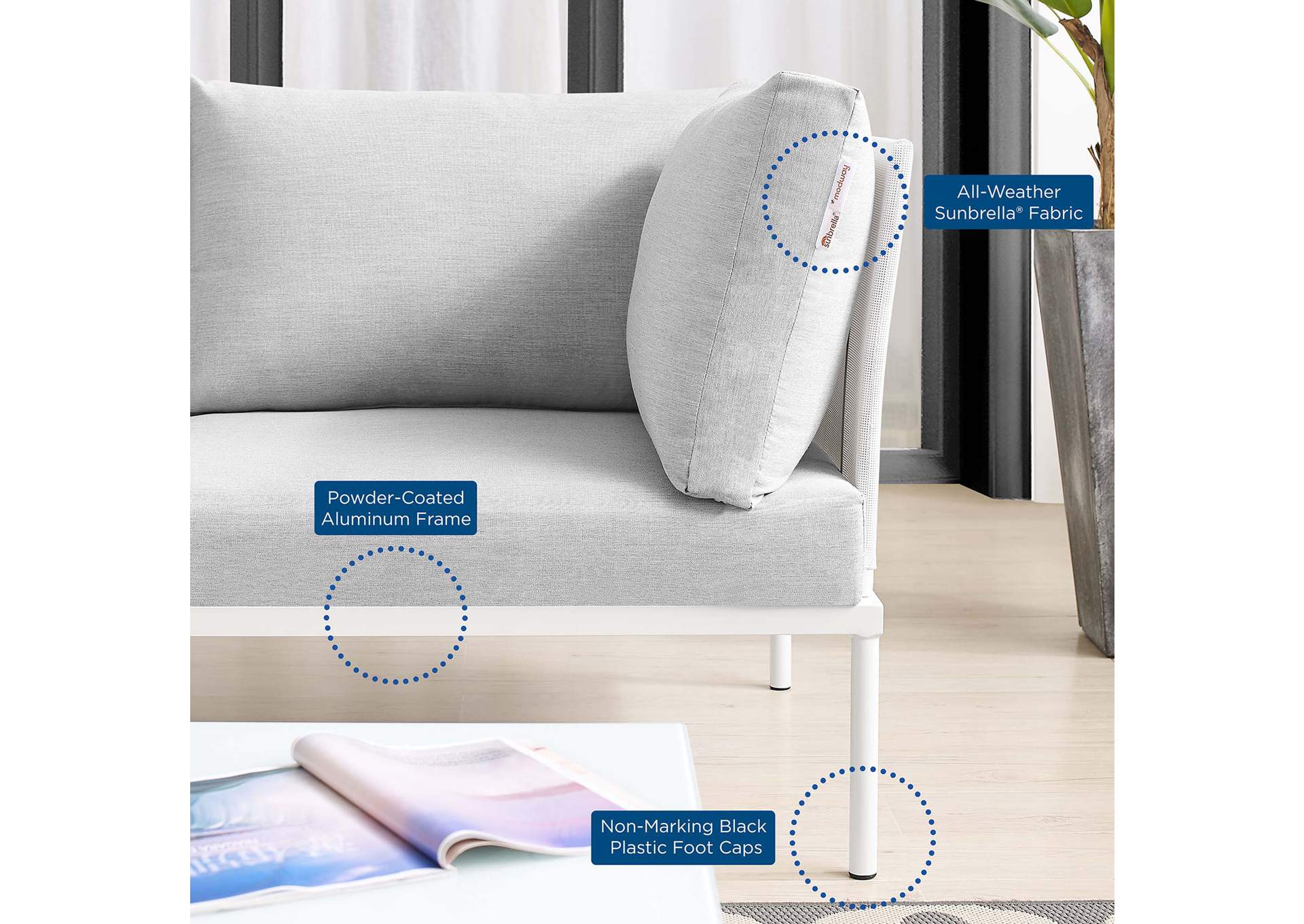 White Gray Harmony Sunbrella,Modway