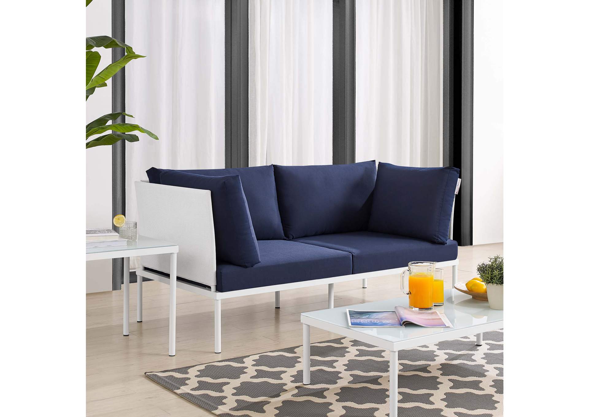 White Navy Harmony Sunbrella,Modway