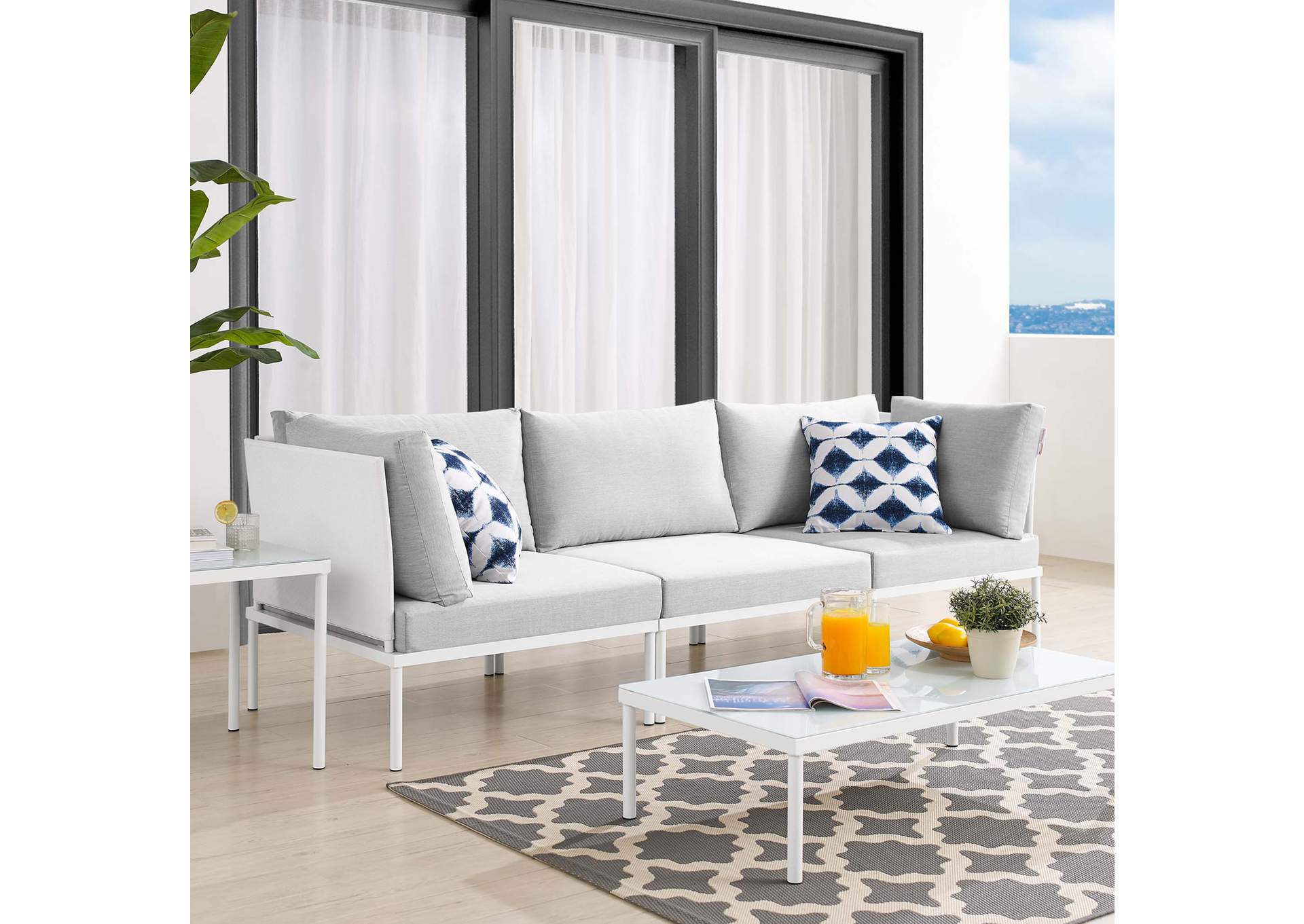 White Gray Harmony Sunbrella,Modway