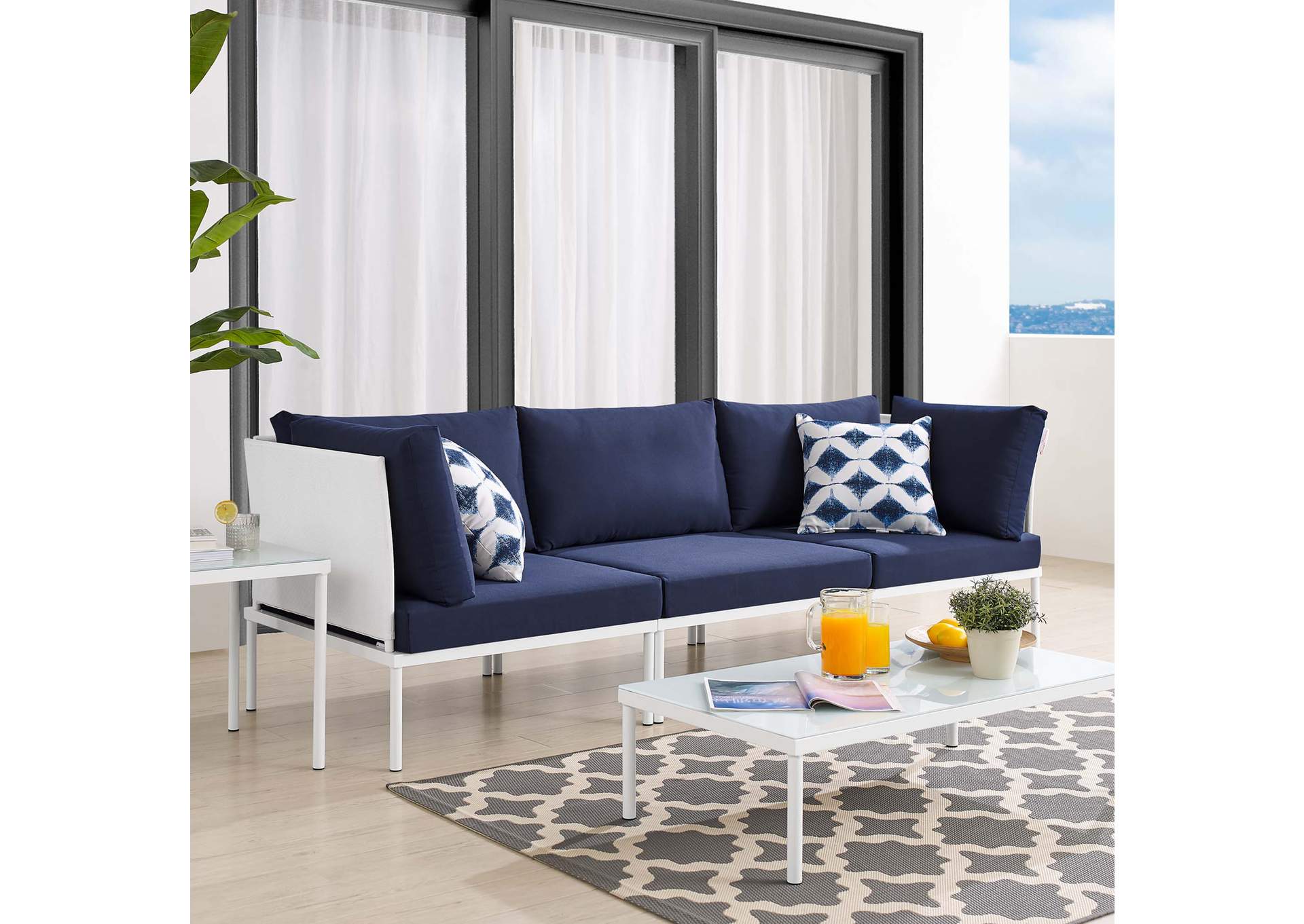 White Navy Harmony Sunbrella,Modway