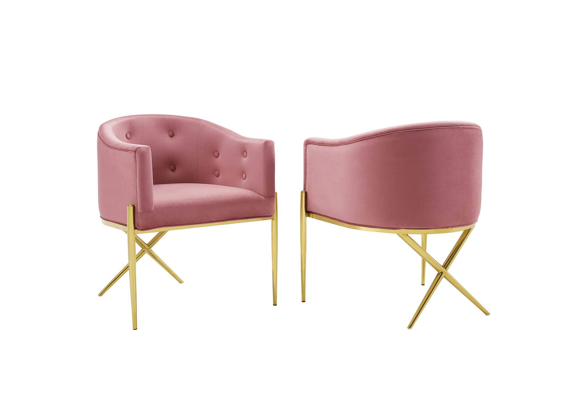 Dusty Rose Savour Accent Arm Dining Chair Performance Velvet [Set of 2],Modway