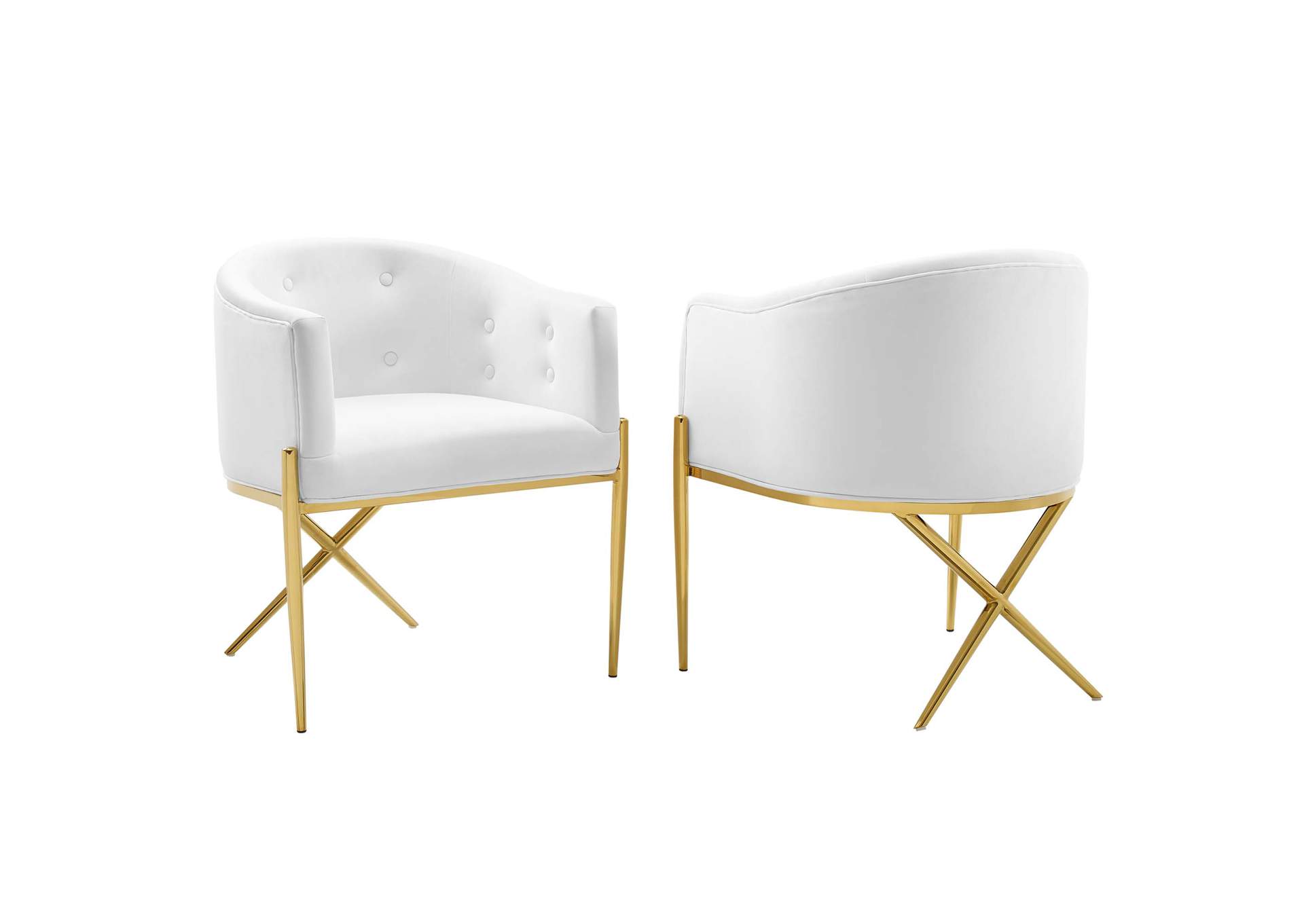 White Savour Accent Arm Dining Chair Performance Velvet [Set of 2],Modway