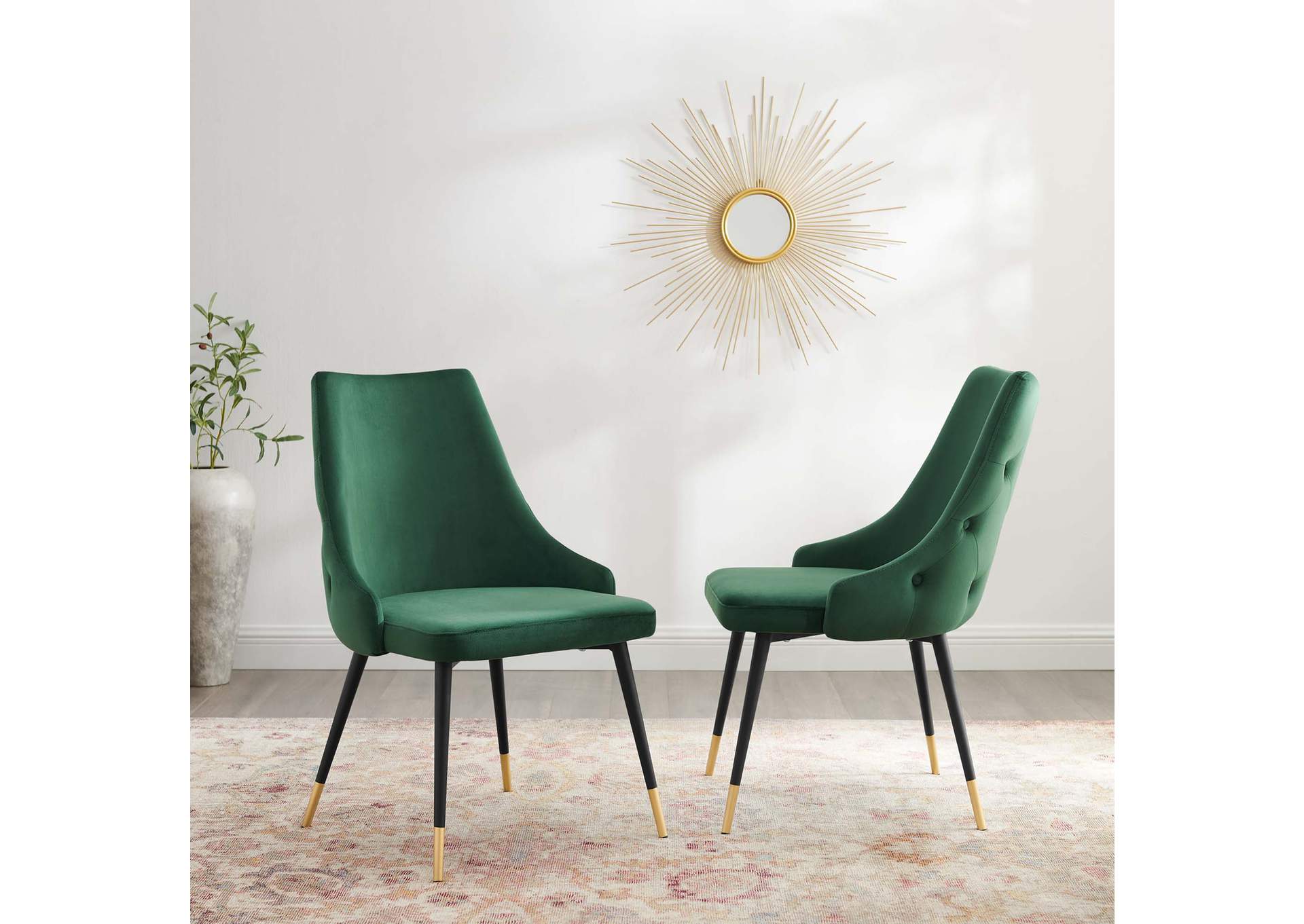 Green Adorn Dining Side Chair Performance Velvet [Set of 2],Modway