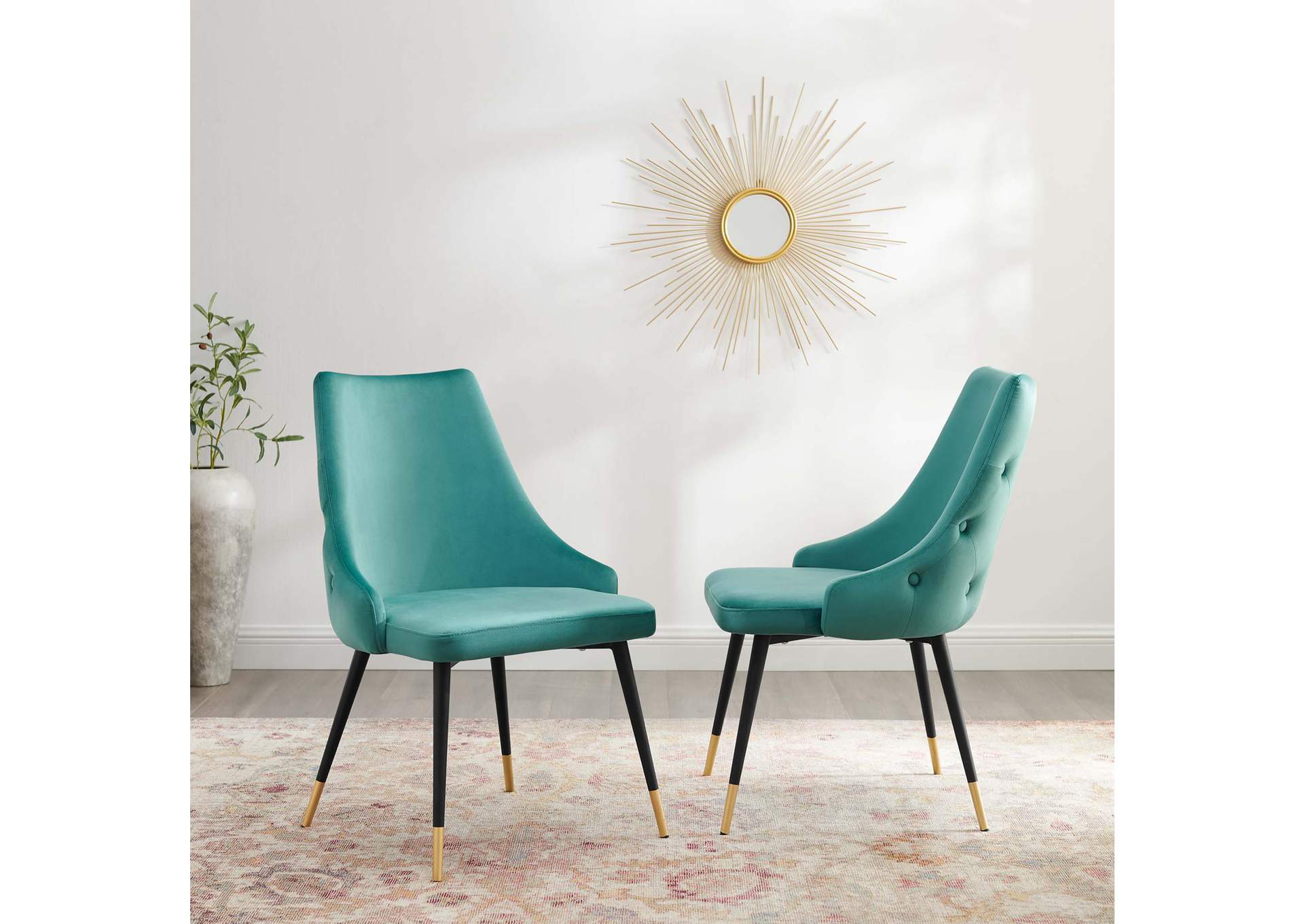 Teal Adorn Dining Side Chair Performance Velvet [Set of 2],Modway