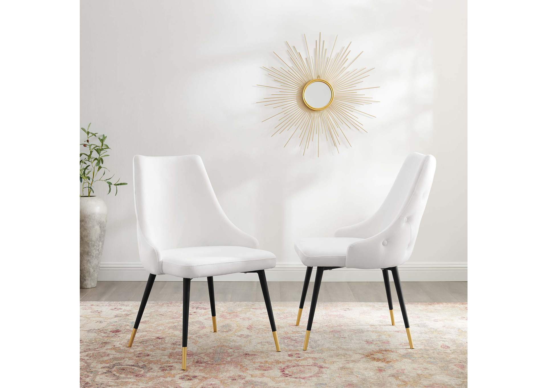 White Adorn Dining Side Chair Performance Velvet [Set of 2],Modway