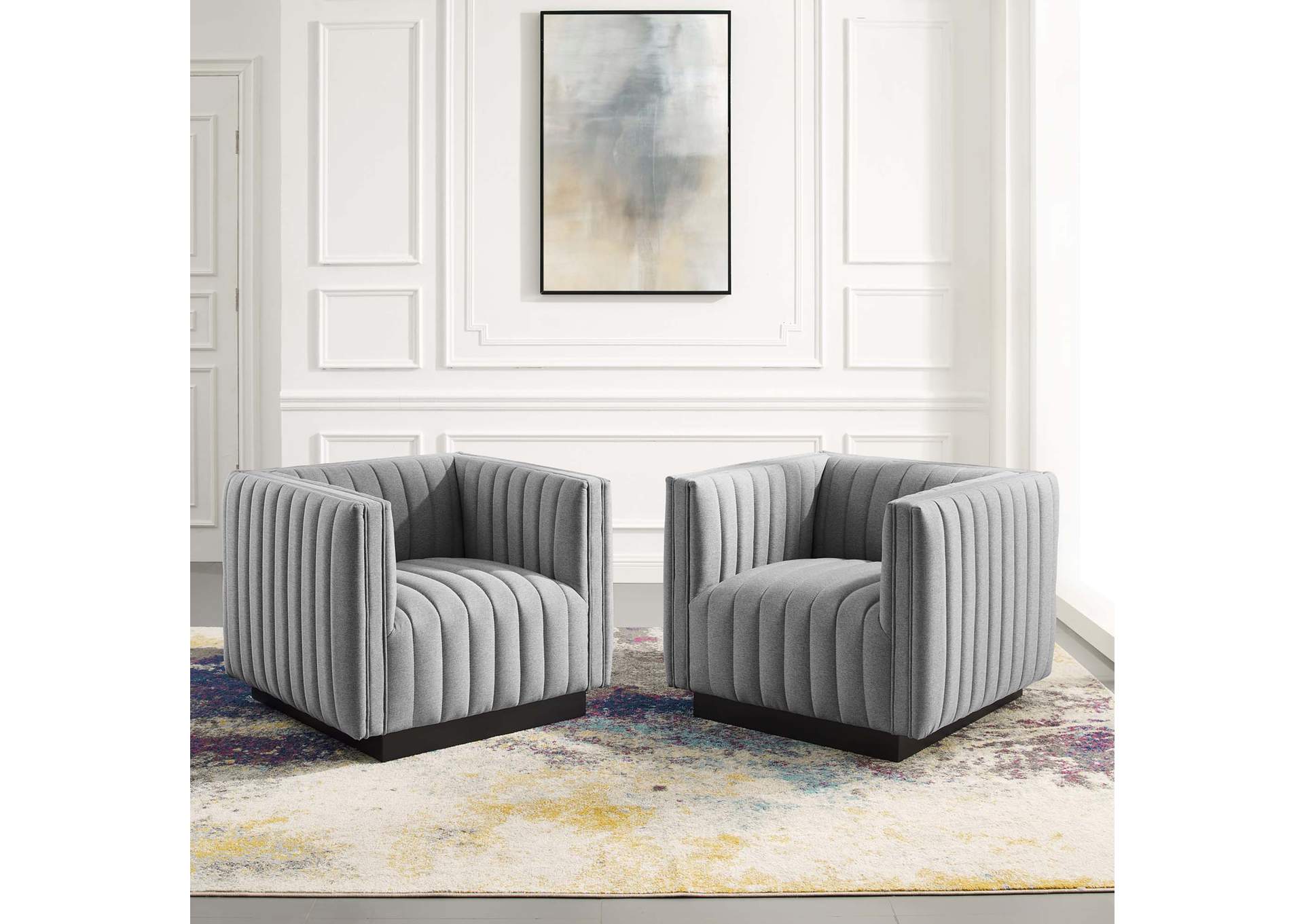 Light Gray Conjure Tufted Arm Chair Upholstered Fabric [Set of 2],Modway