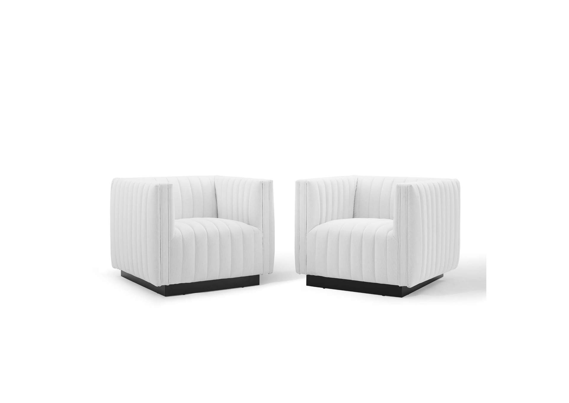 White Conjure Tufted Arm Chair Upholstered Fabric [Set of 2],Modway