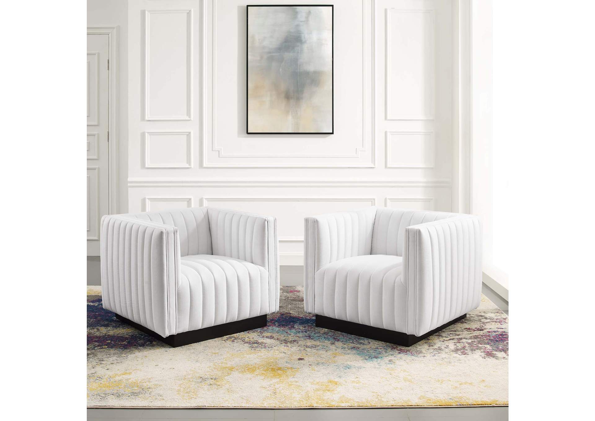 White Conjure Tufted Arm Chair Upholstered Fabric [Set of 2],Modway