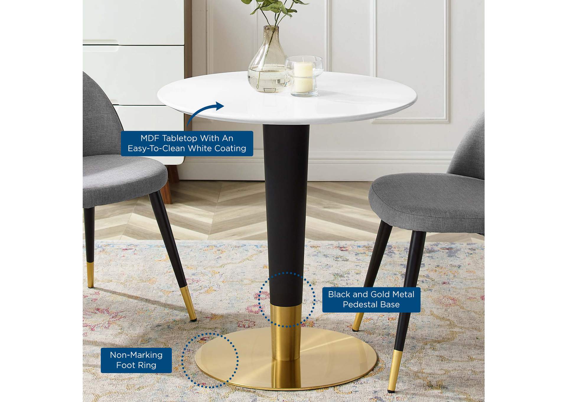 Gold White Zinque 28" Dining Table,Modway