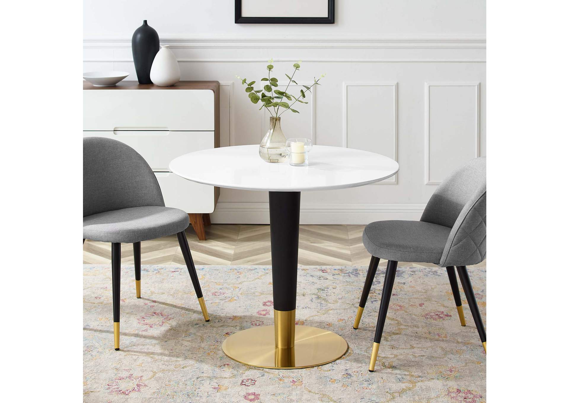Gold White Zinque 36" Dining Table,Modway