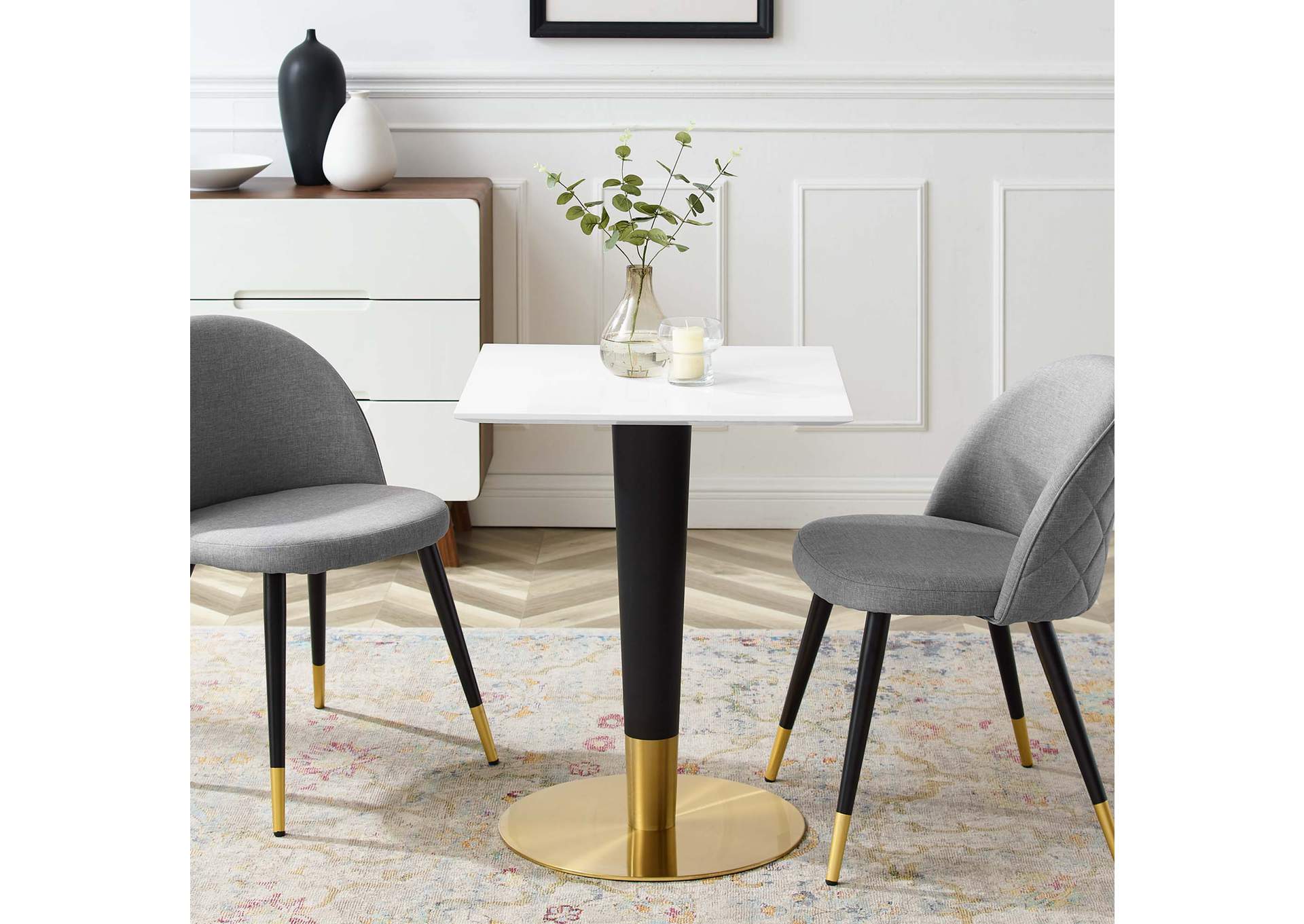 Gold White Zinque 24" Square Dining Table,Modway
