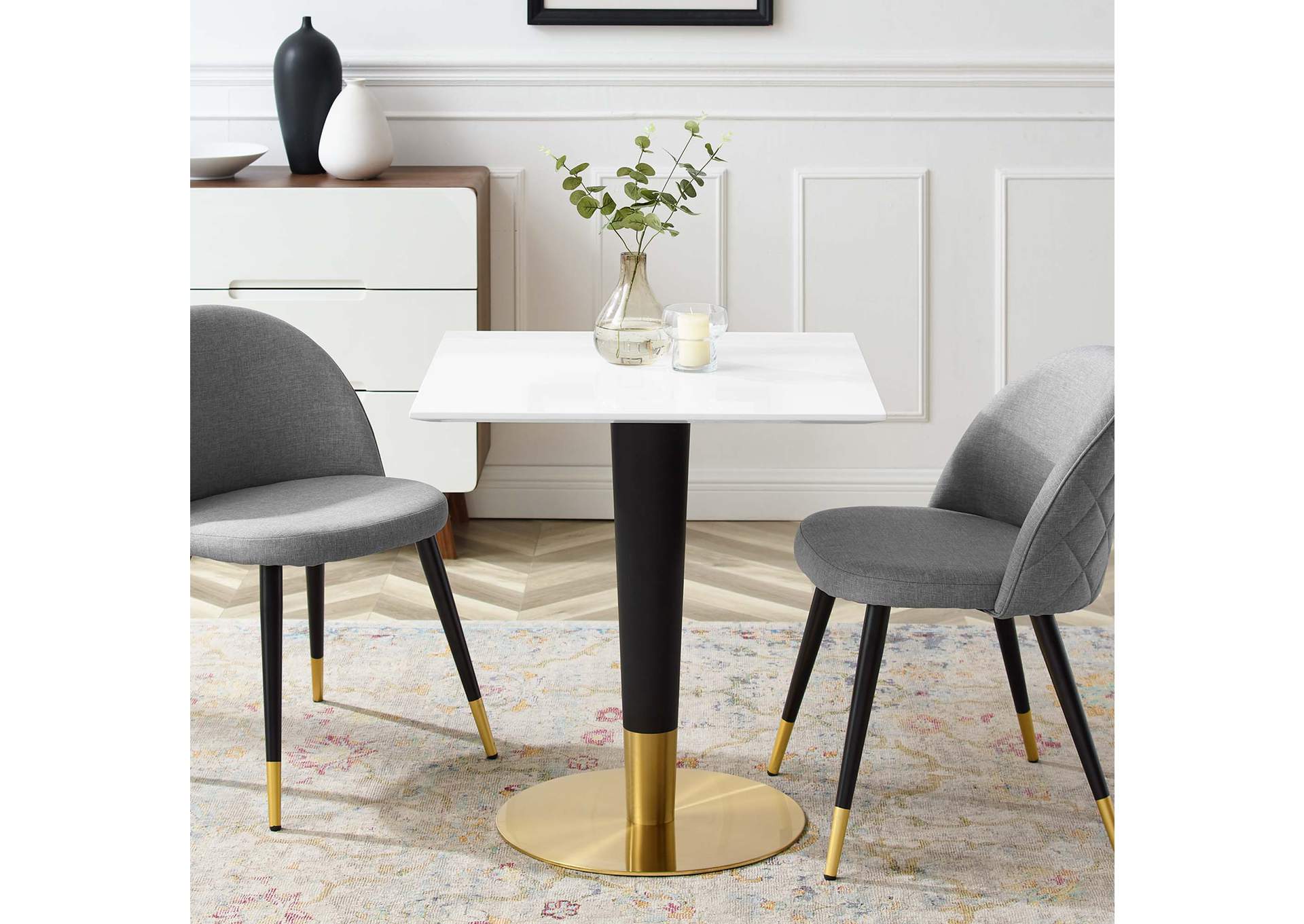 Gold White Zinque 28" Square Dining Table,Modway