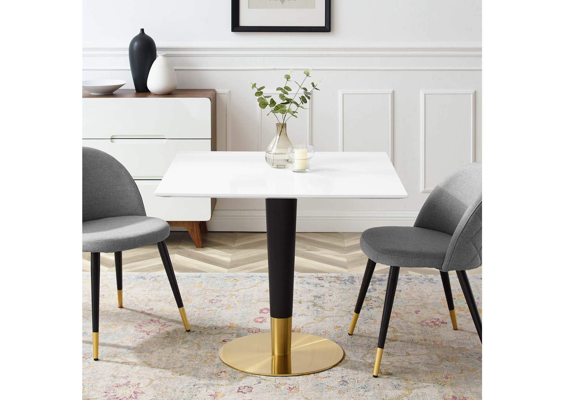 Gold White Zinque 36" Square Dining Table,Modway