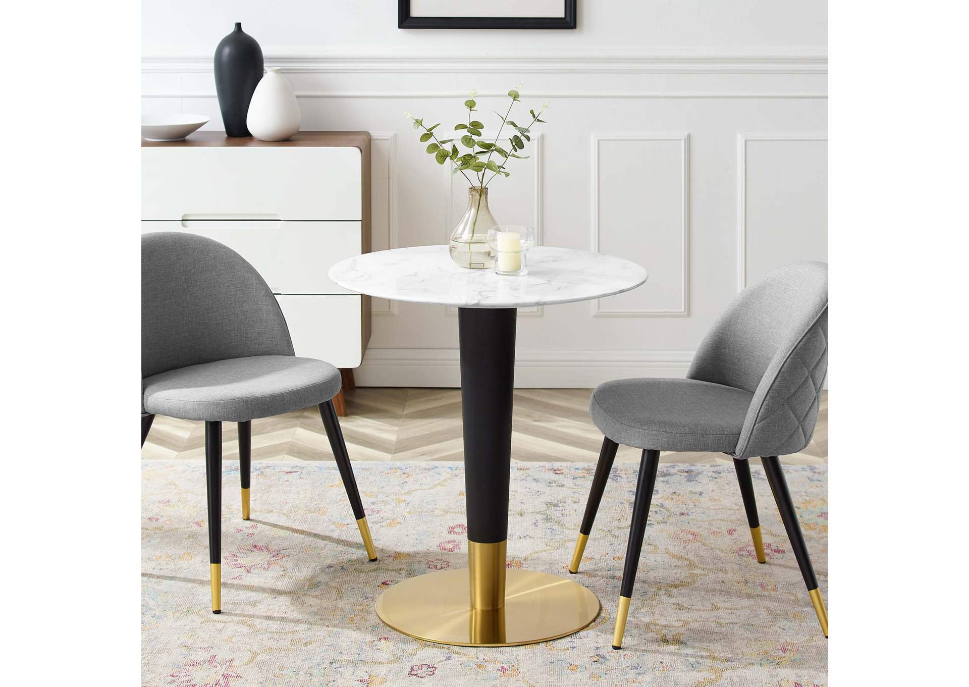 Gold White Zinque 28" Artificial Marble Dining Table,Modway