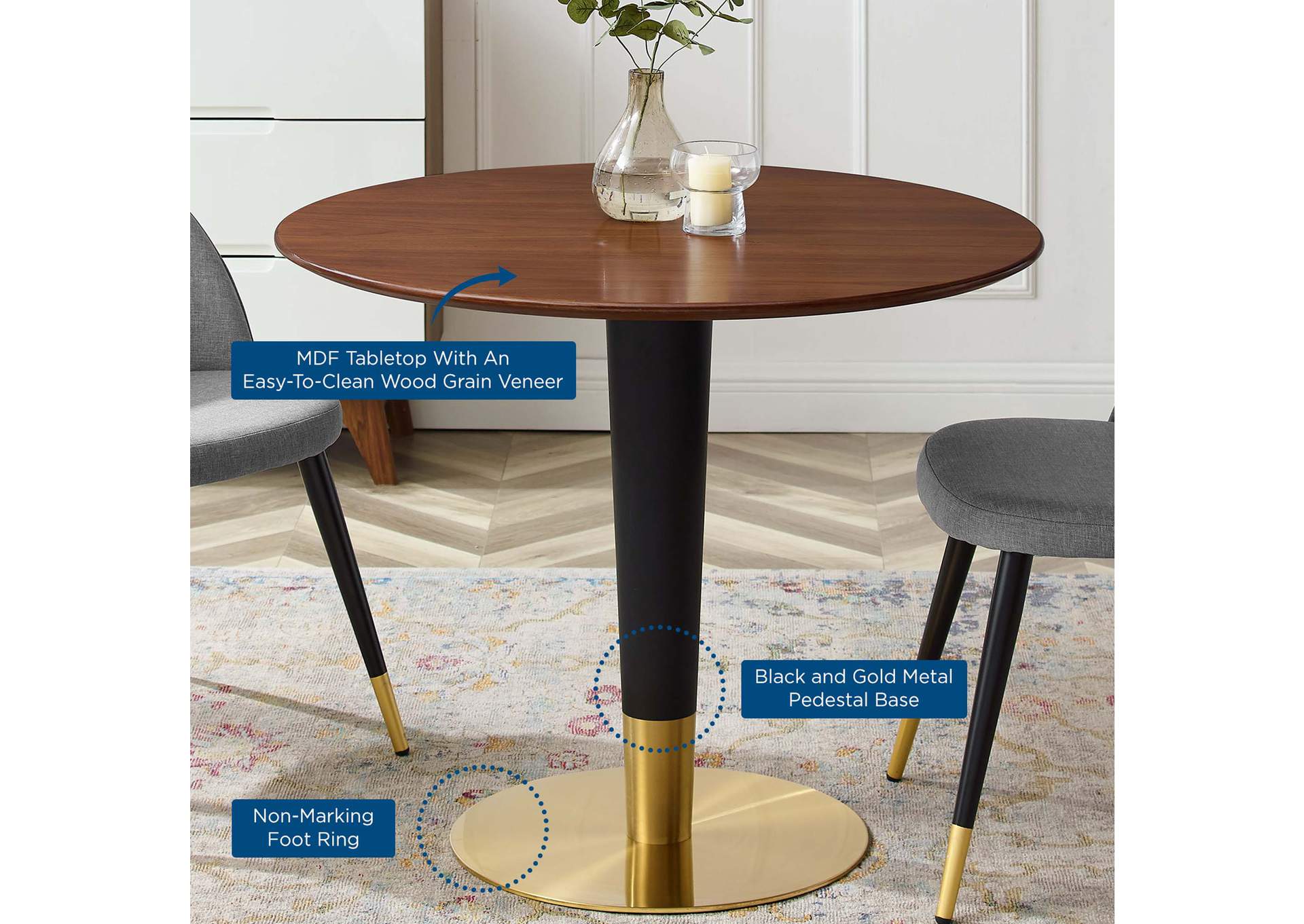 Gold Walnut Zinque 36" Dining Table,Modway