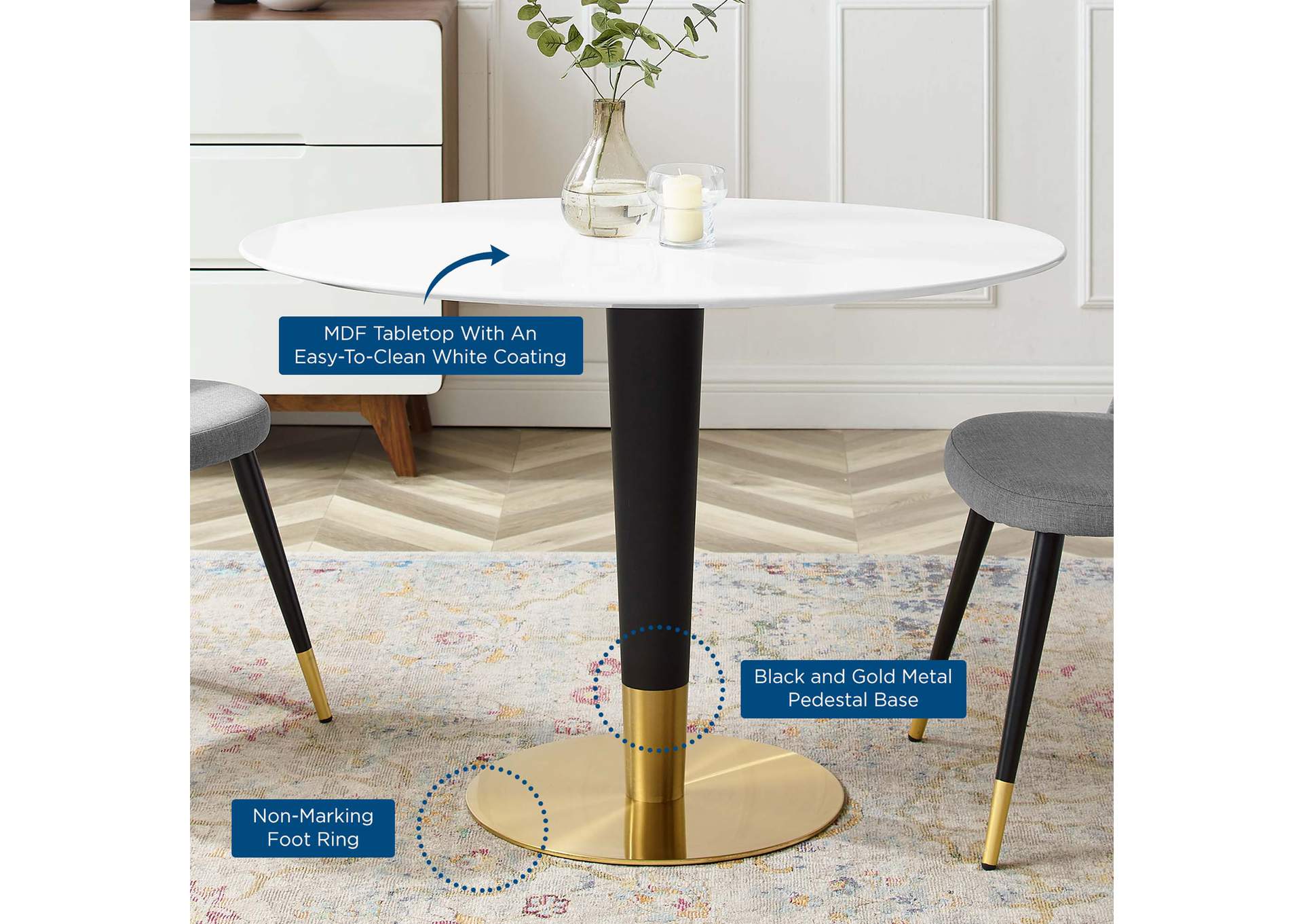 Gold White Zinque 42" Oval Dining Table,Modway