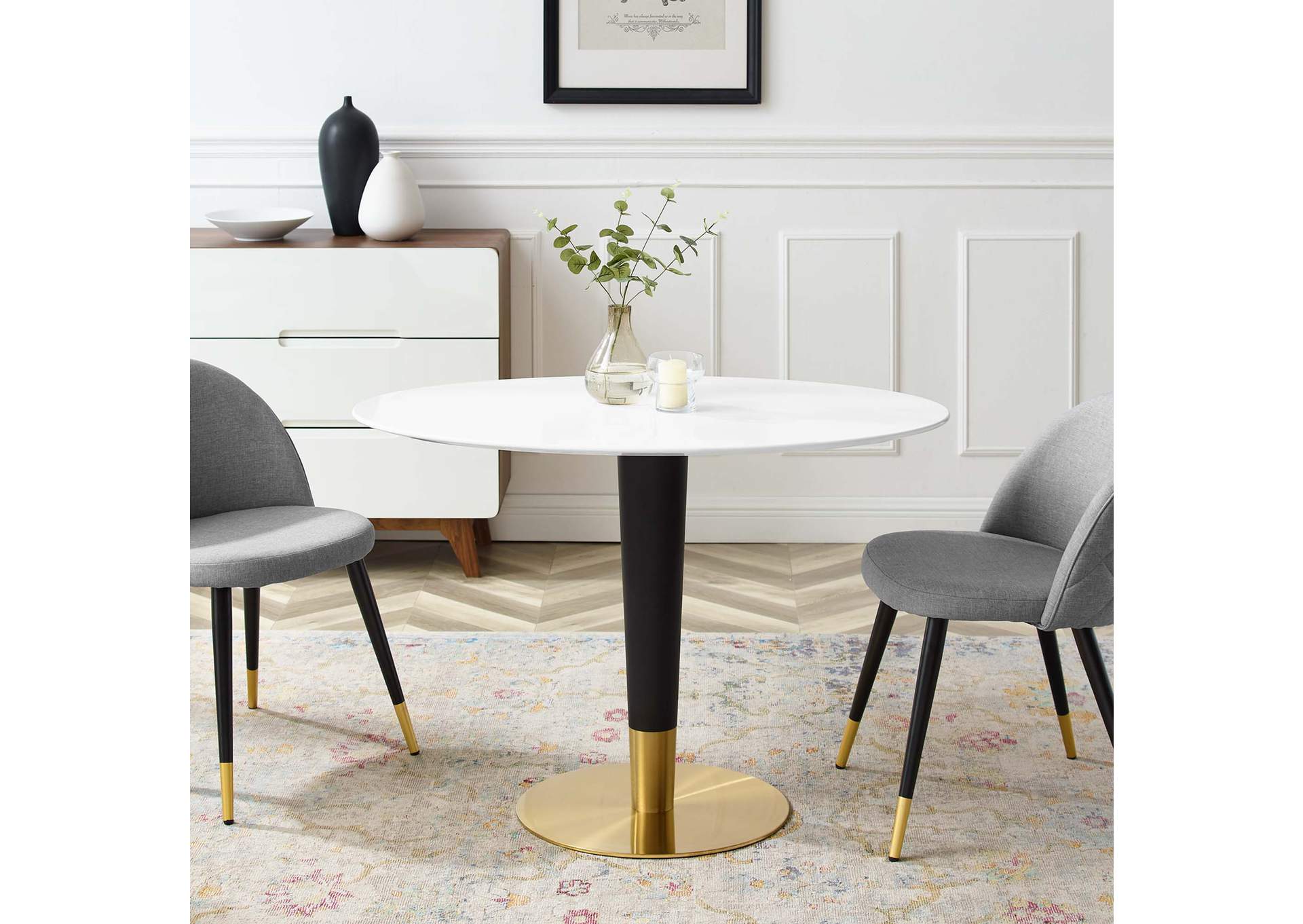 Gold White Zinque 42" Oval Dining Table,Modway