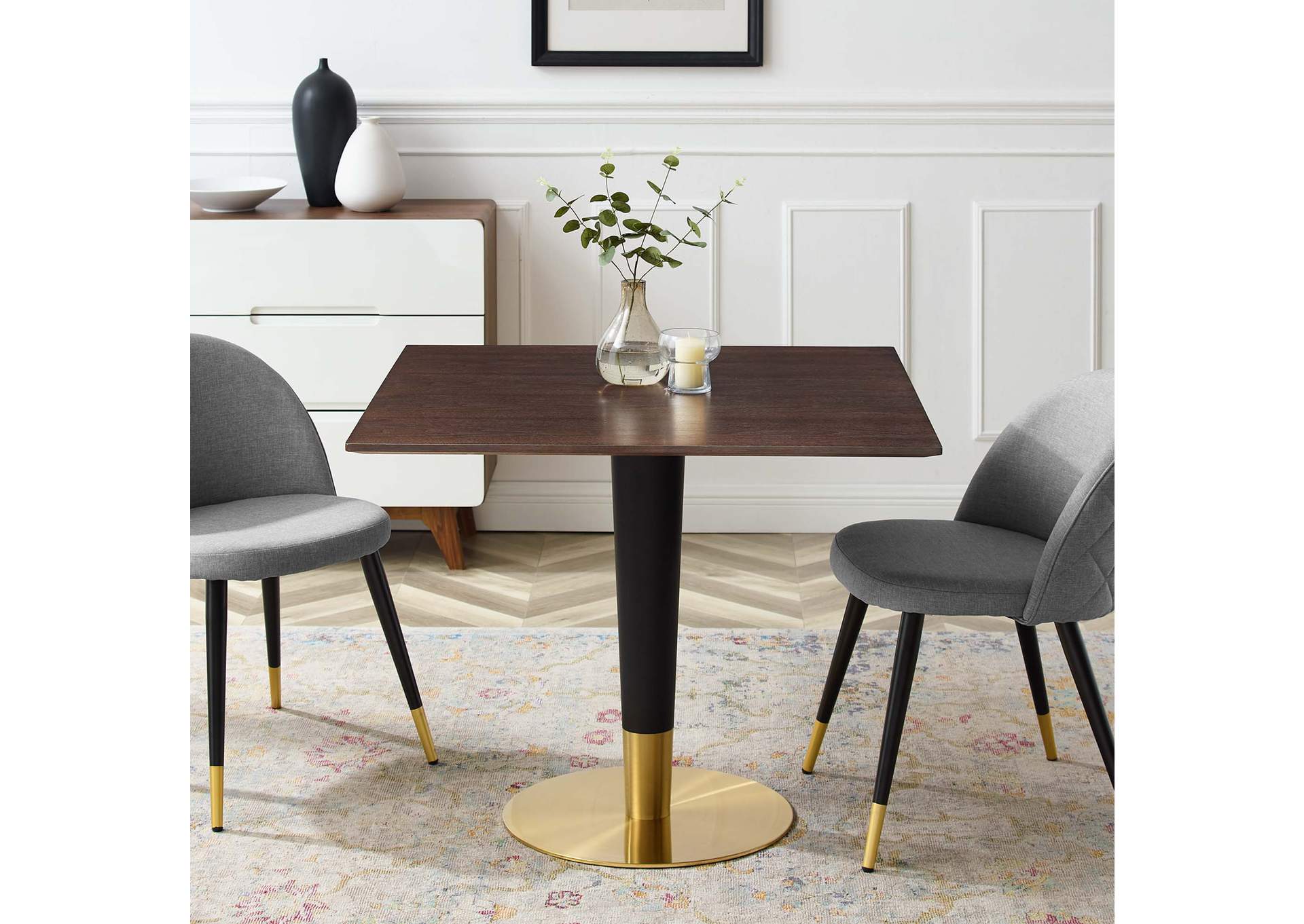 Gold Cherry Walnut Zinque 36" Square Dining Table,Modway