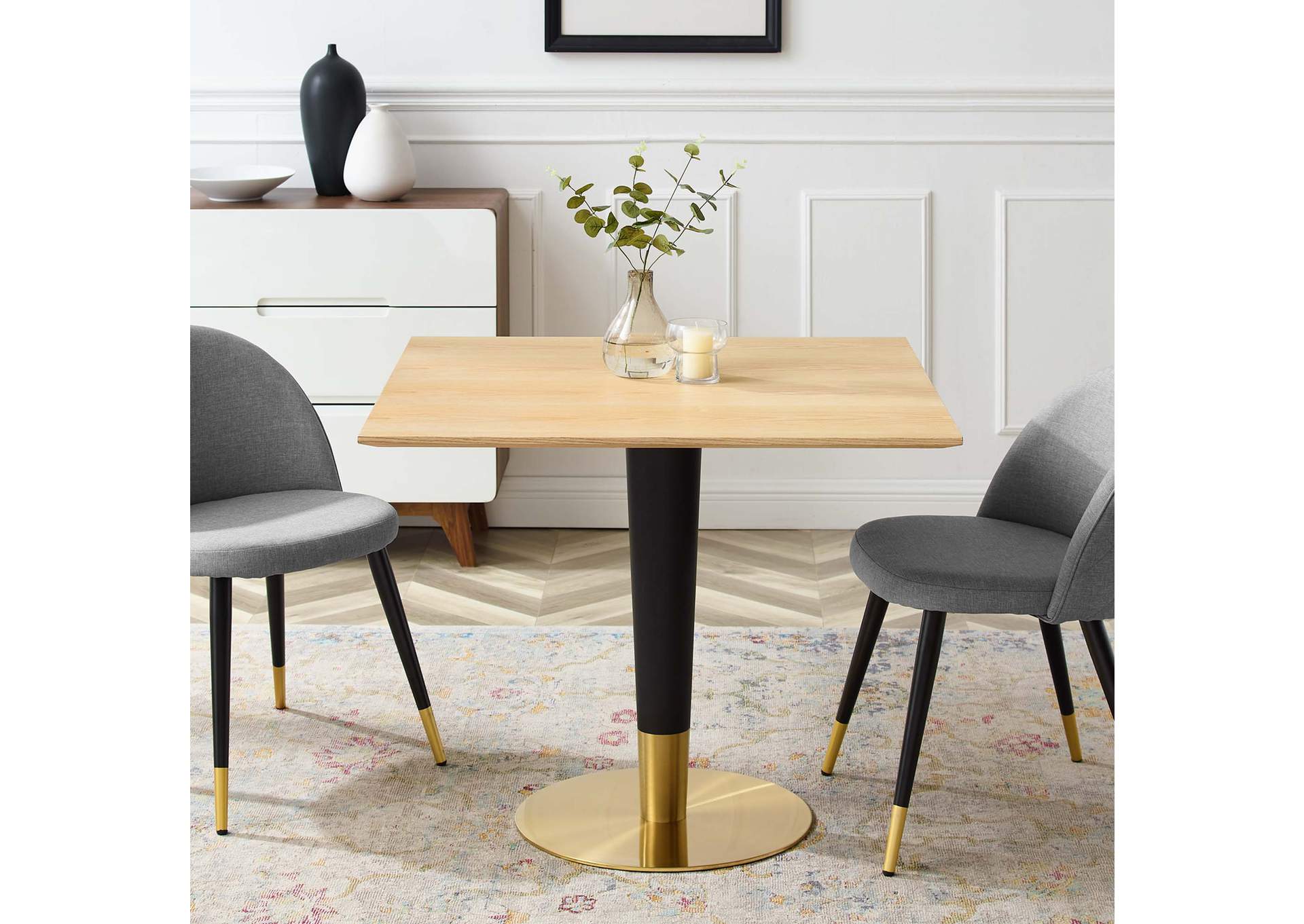 Gold Natural Zinque 36" Square Dining Table,Modway