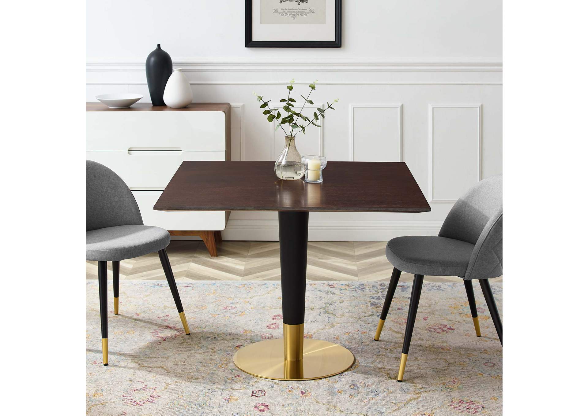 Gold Cherry Walnut Zinque 40" Square Dining Table,Modway
