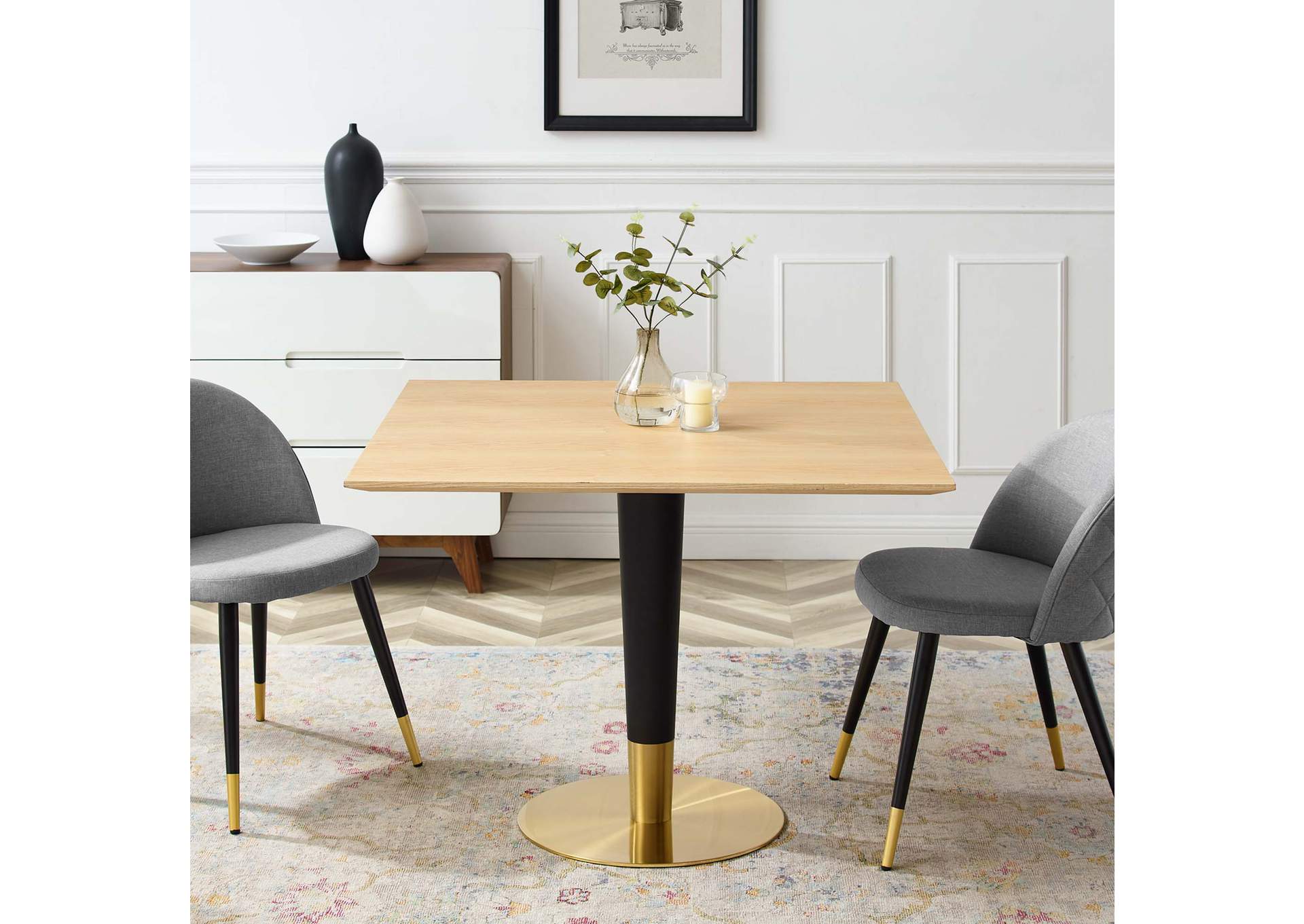Gold Natural Zinque 40" Square Dining Table,Modway